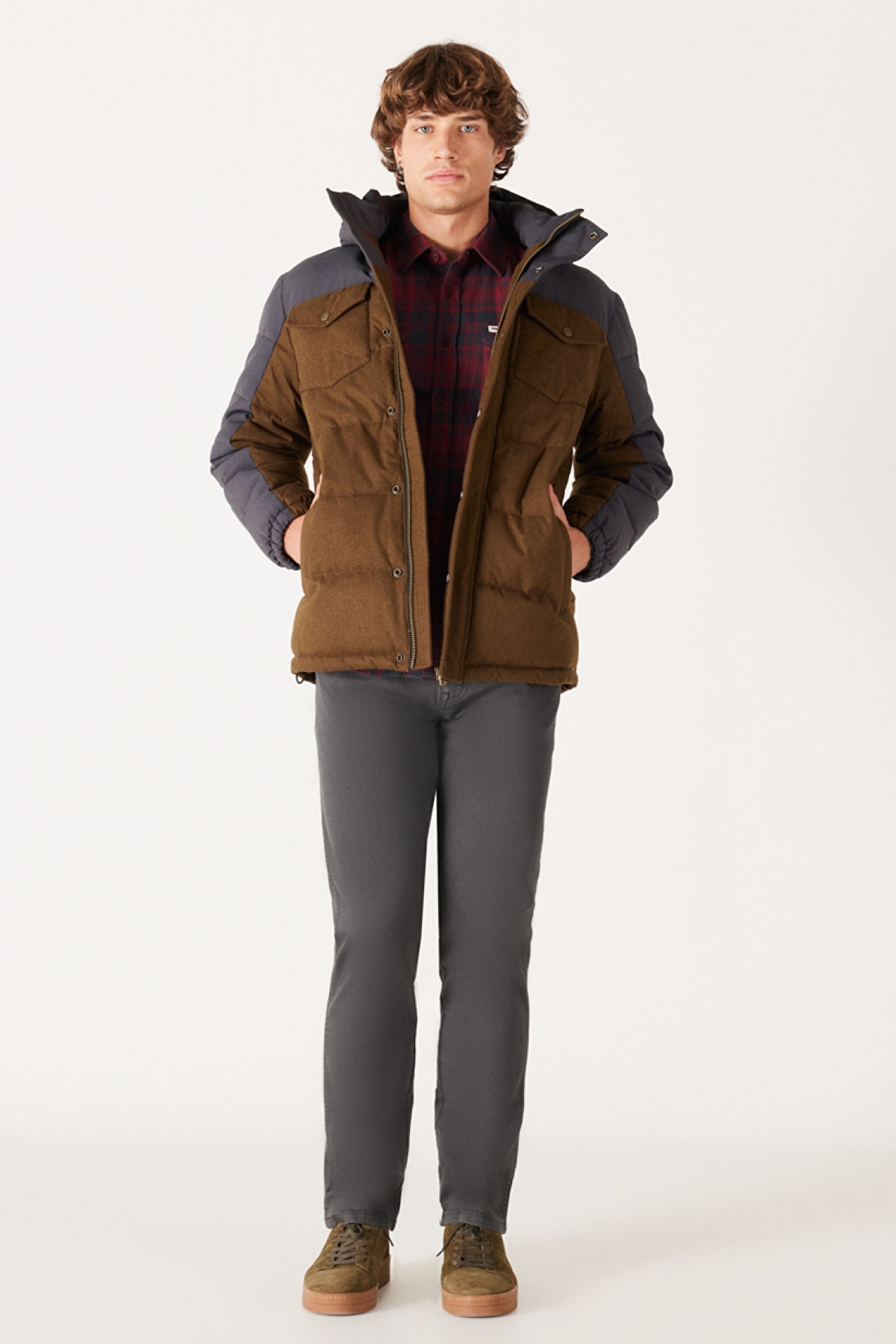 Regular Fit Normal Kesim Kapüşonlu Gri Şişme Mont - Faded Black-W40LWPXV6 (görsel 6)