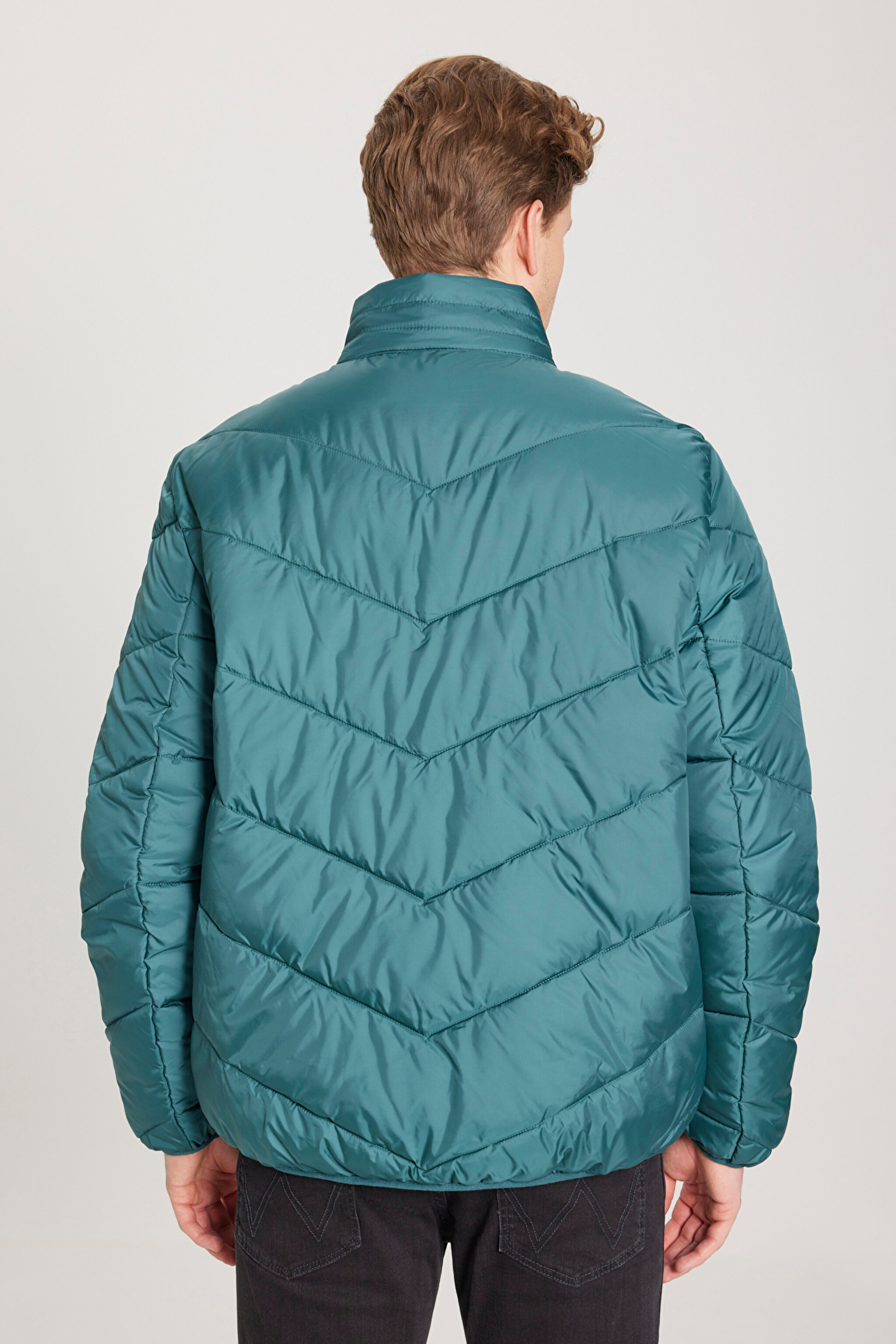 Regular Fit Normal Kesim Dik Yaka Yeşil Şişme Mont - Dark Matcha-W40YWAG61 (görsel 6)