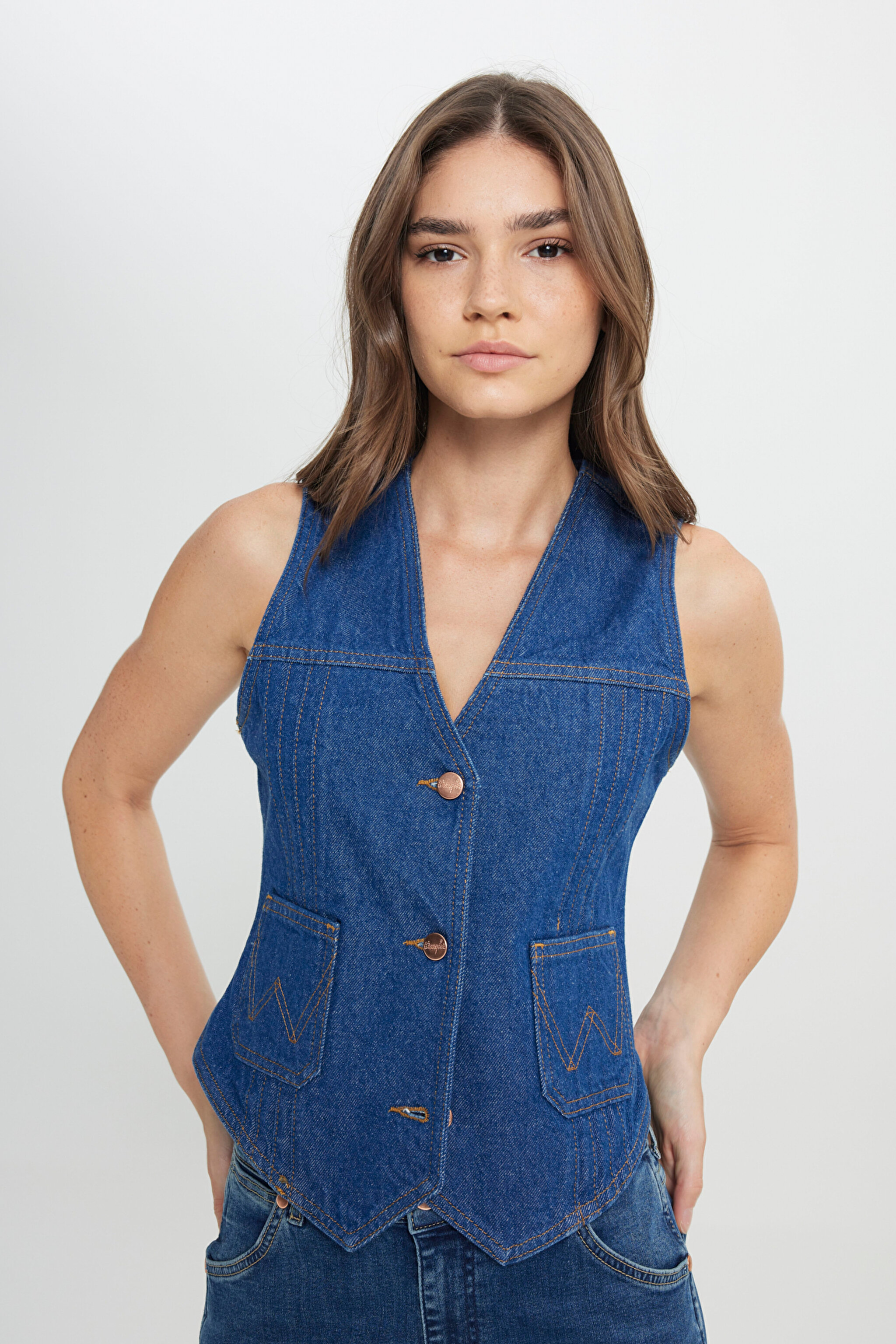 Slim Fit Dar Kesim %100 Pamuk Lacivert Jean Denim Yelek - Unworn-W41V2236632 (görsel 3)