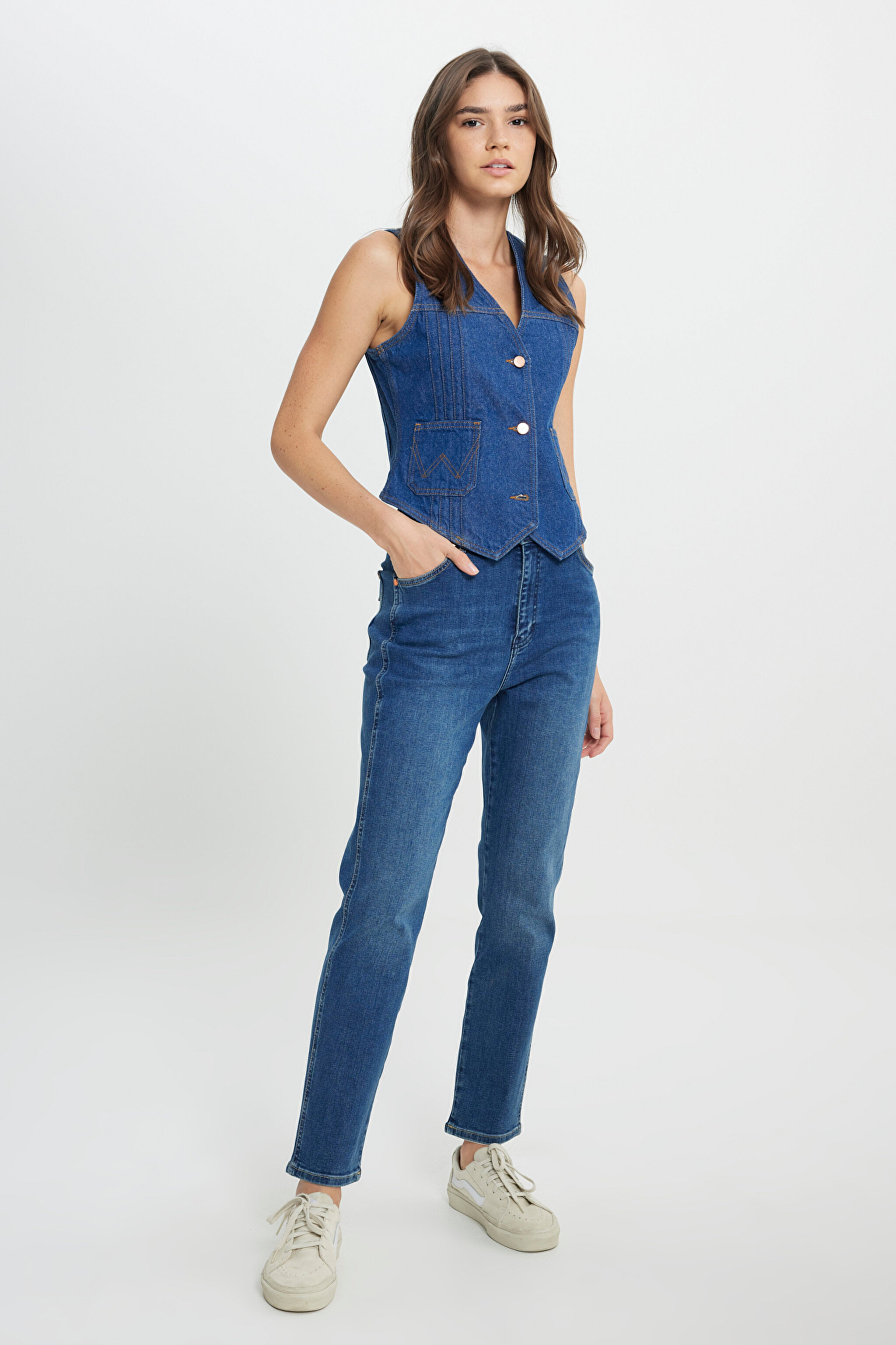 Slim Fit Dar Kesim %100 Pamuk Lacivert Jean Denim Yelek - Unworn-W41V2236632 (görsel 5)