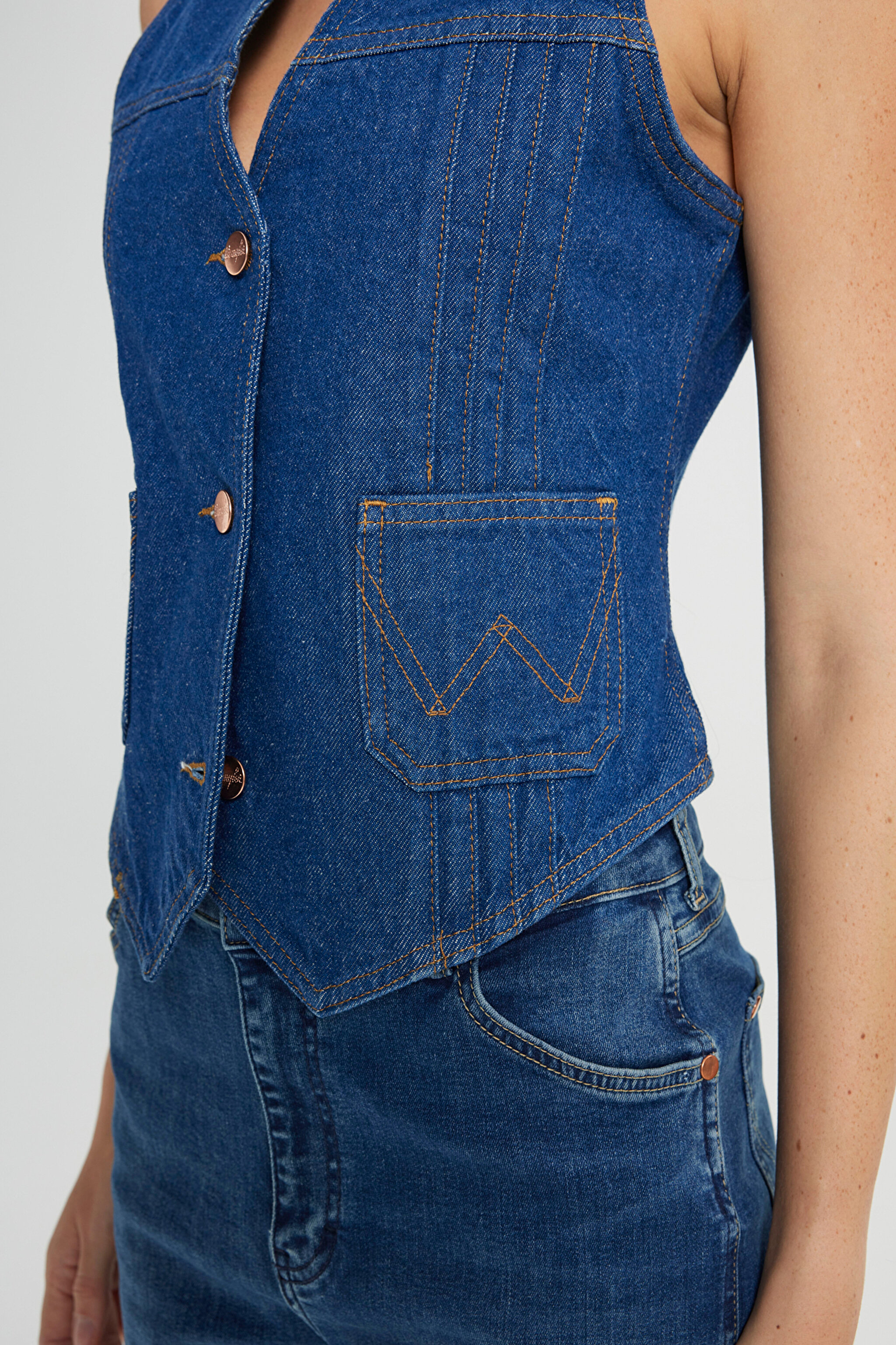 Slim Fit Dar Kesim %100 Pamuk Lacivert Jean Denim Yelek - Unworn-W41V2236632 (görsel 8)