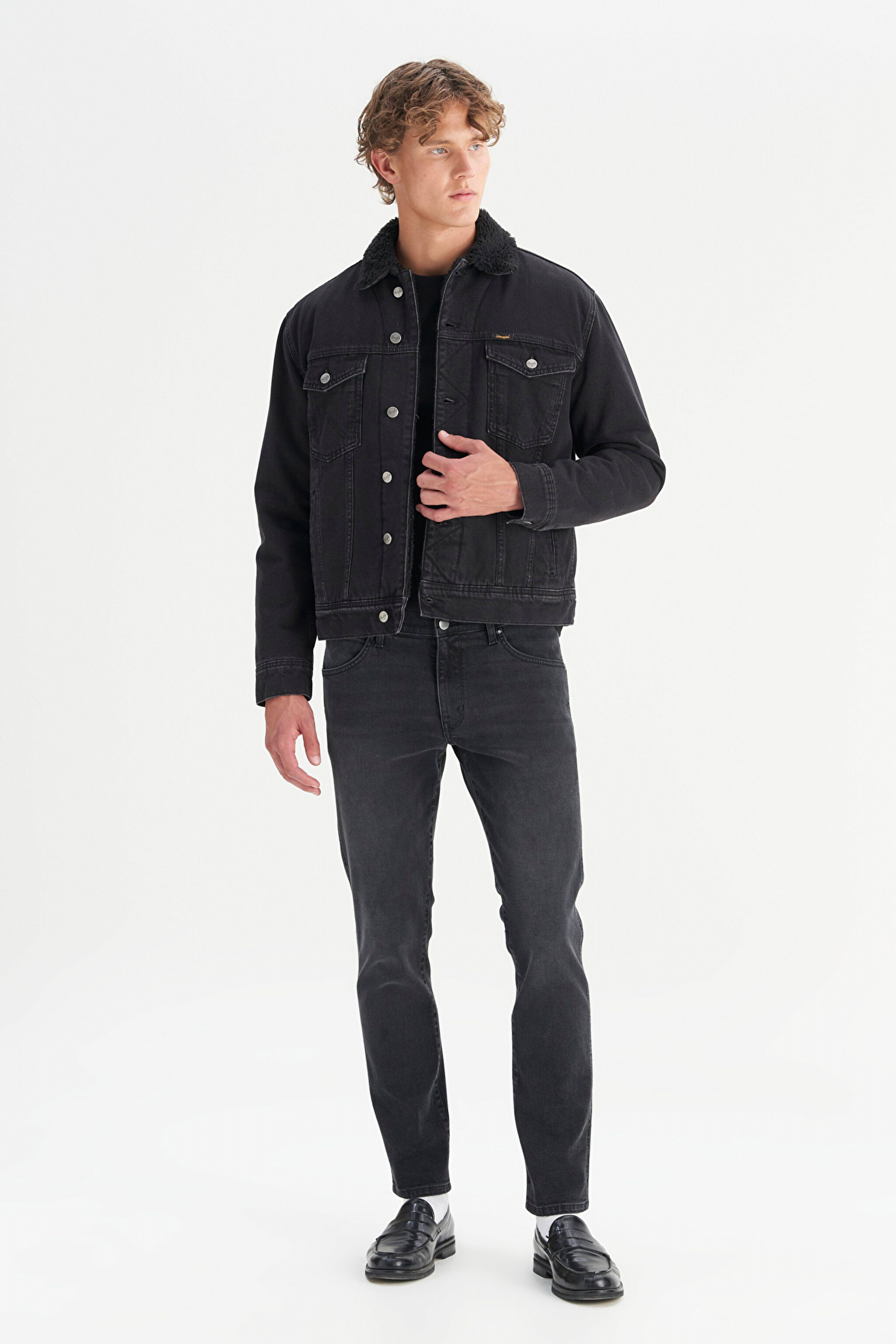 100 Pamuk Regular Fit Normal Kesim Sherpa Detaylı Siyah Denim