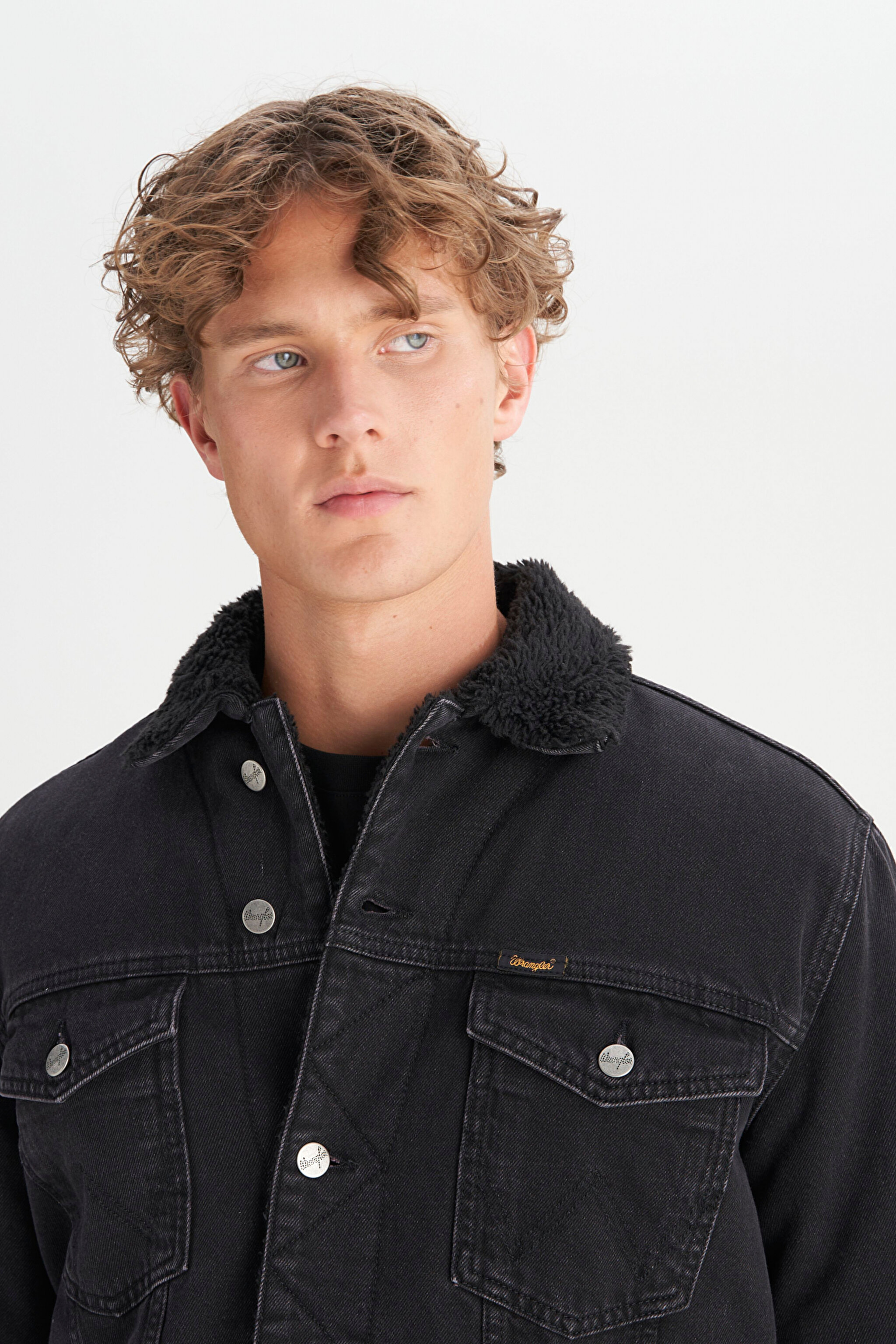 %100 Pamuk Regular Fit Normal Kesim Sherpa Detaylı Siyah Denim Ceket - Orion-W45D4365818 (görsel 4)