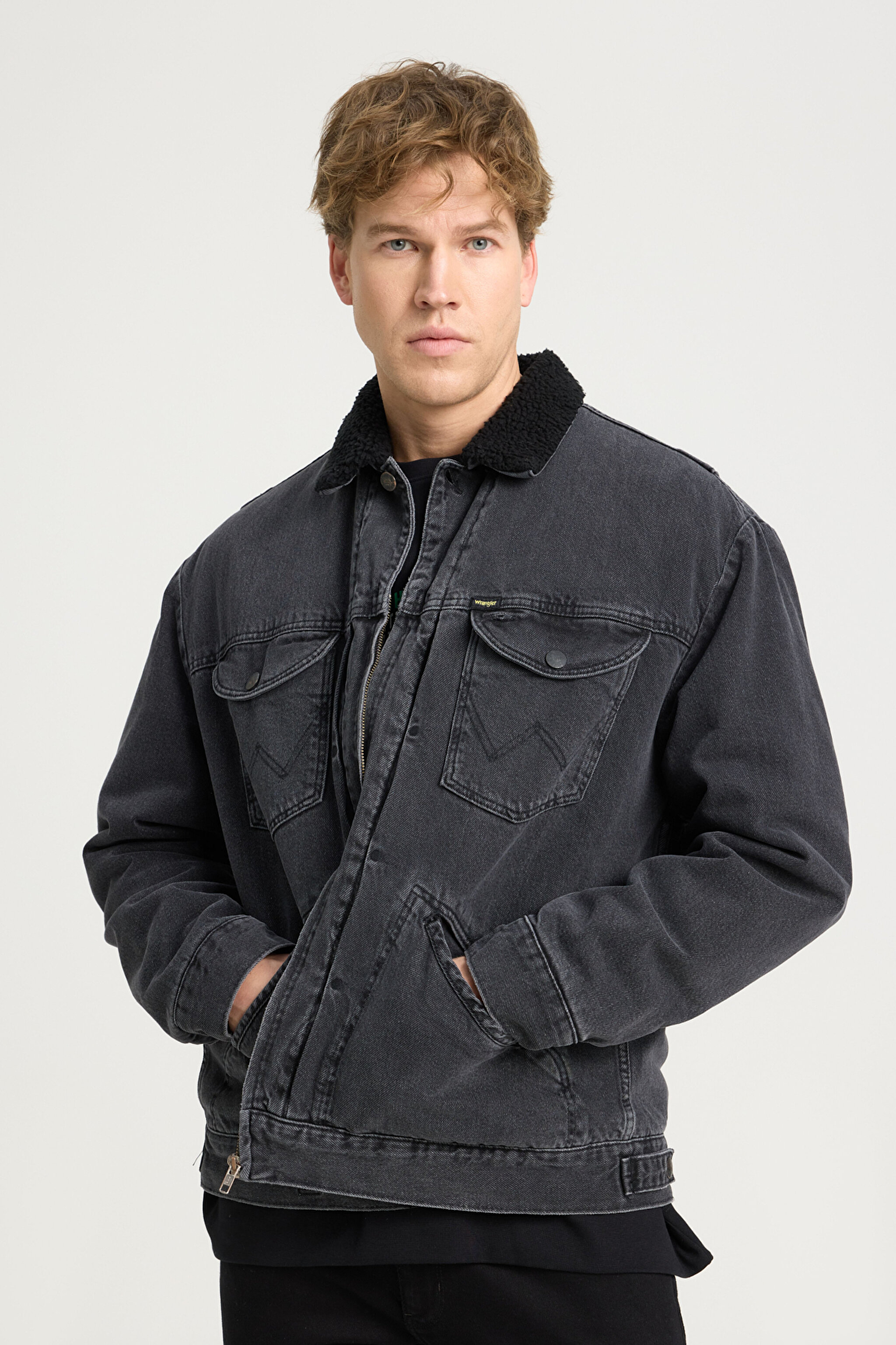 Regular Fit Normal Kesim Tam Fermuarlı Sherpa Jean Kot Ceket - One Chance-W4727029P (görsel 2)