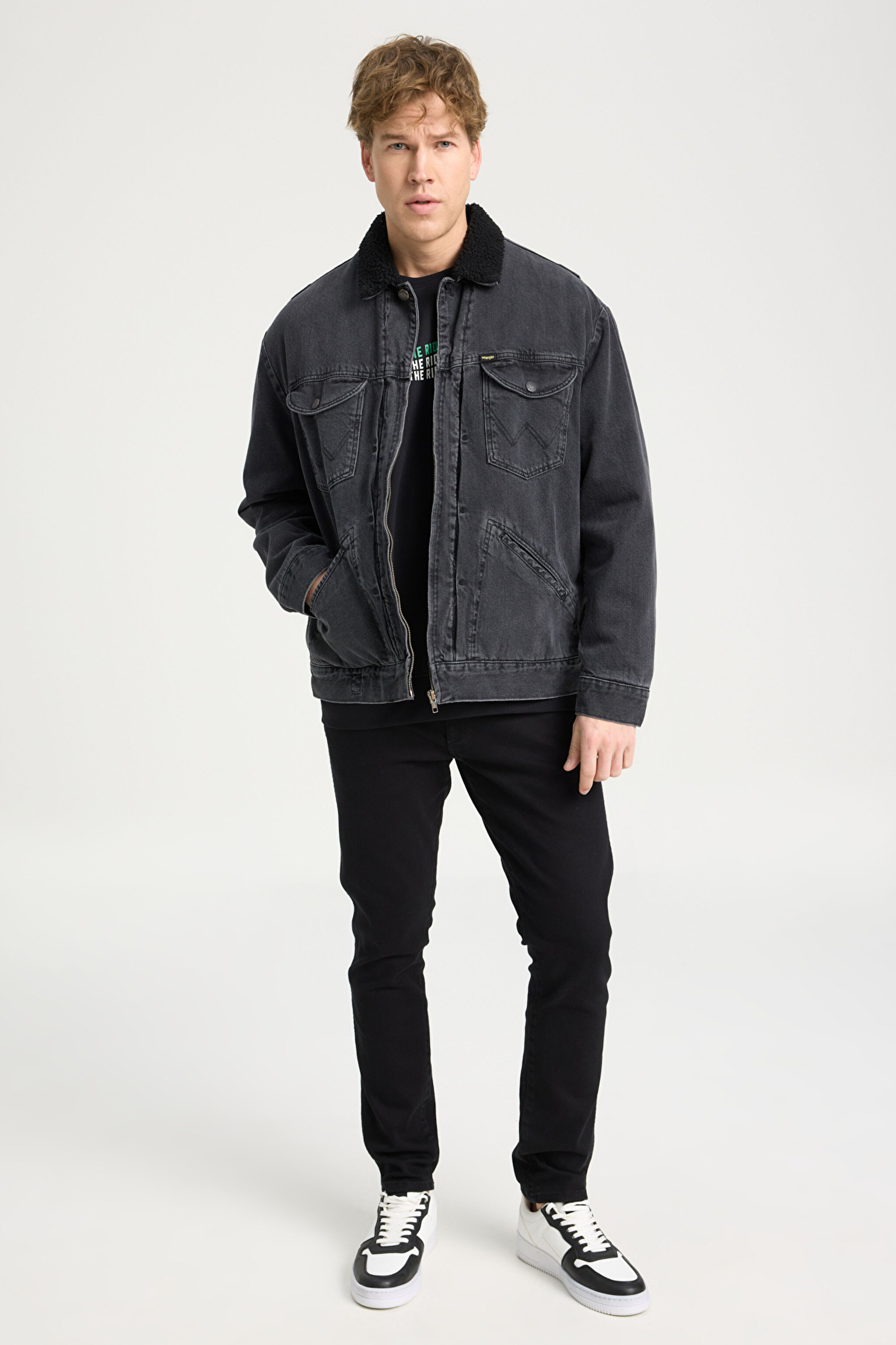 Regular Fit Normal Kesim Tam Fermuarlı Sherpa Jean Kot Ceket - One Chance-W4727029P (görsel 3)