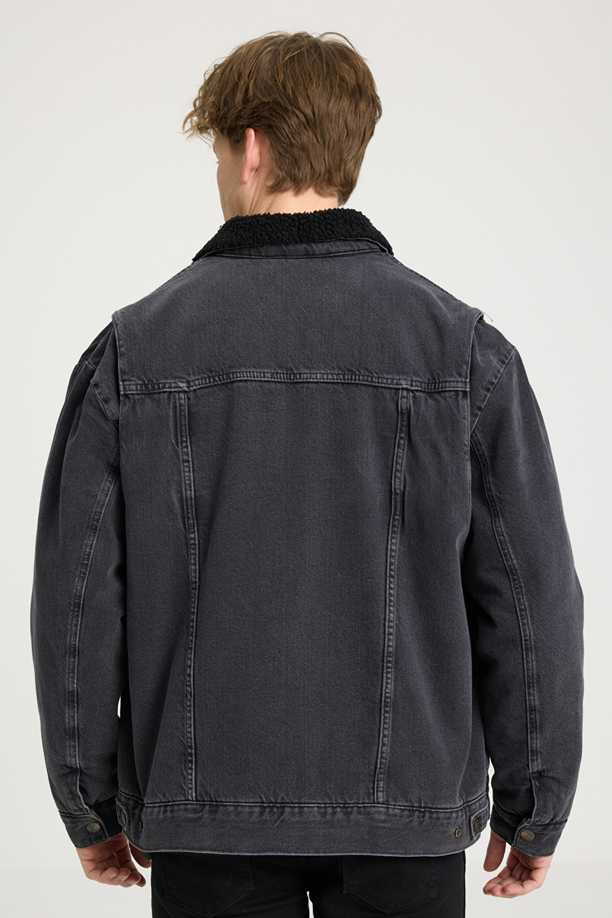 Regular Fit Normal Kesim Tam Fermuarlı Sherpa Jean Kot Ceket - One Chance-W4727029P (görsel 5)