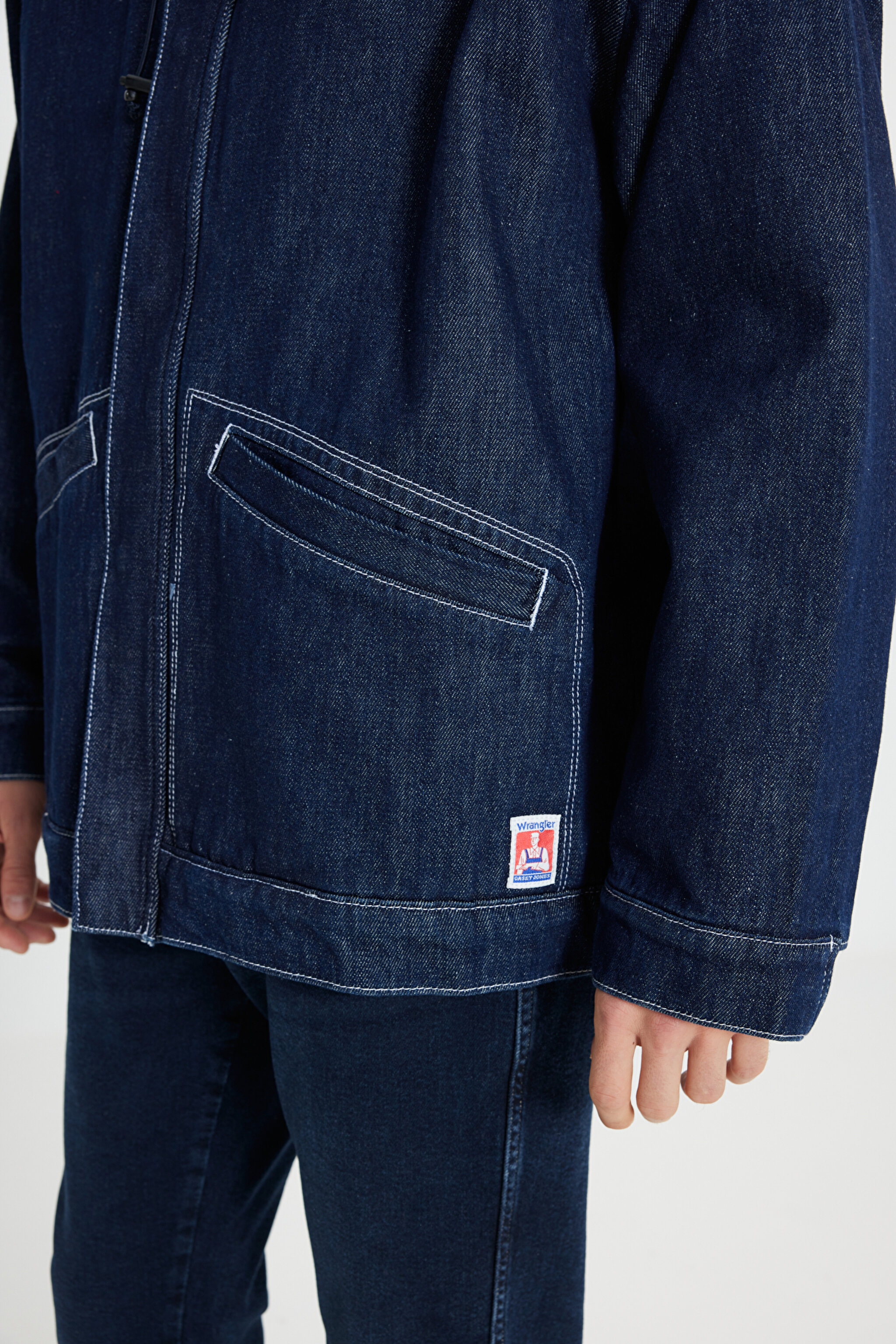 Regular Fit Normal Kesim %100 Pamuk Kapüşonlu Sherpa Jean Kot Ceket - Indigo Hemp-W476CD12O (görsel 7)