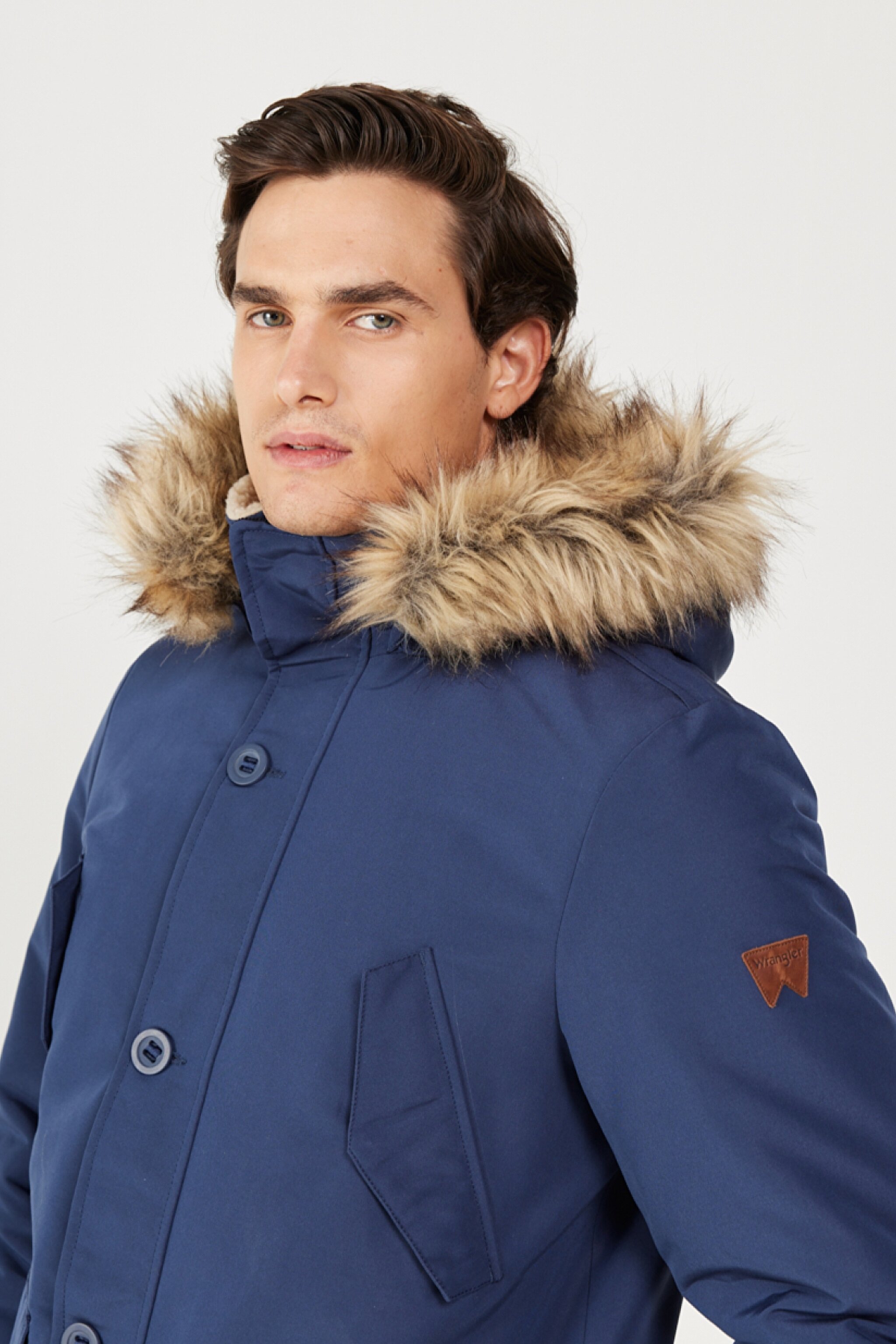 Regular Fit Normal Kesim Dik Yaka Lacivert Parka Ceket - Navy-W4D0WX114 (görsel 4)