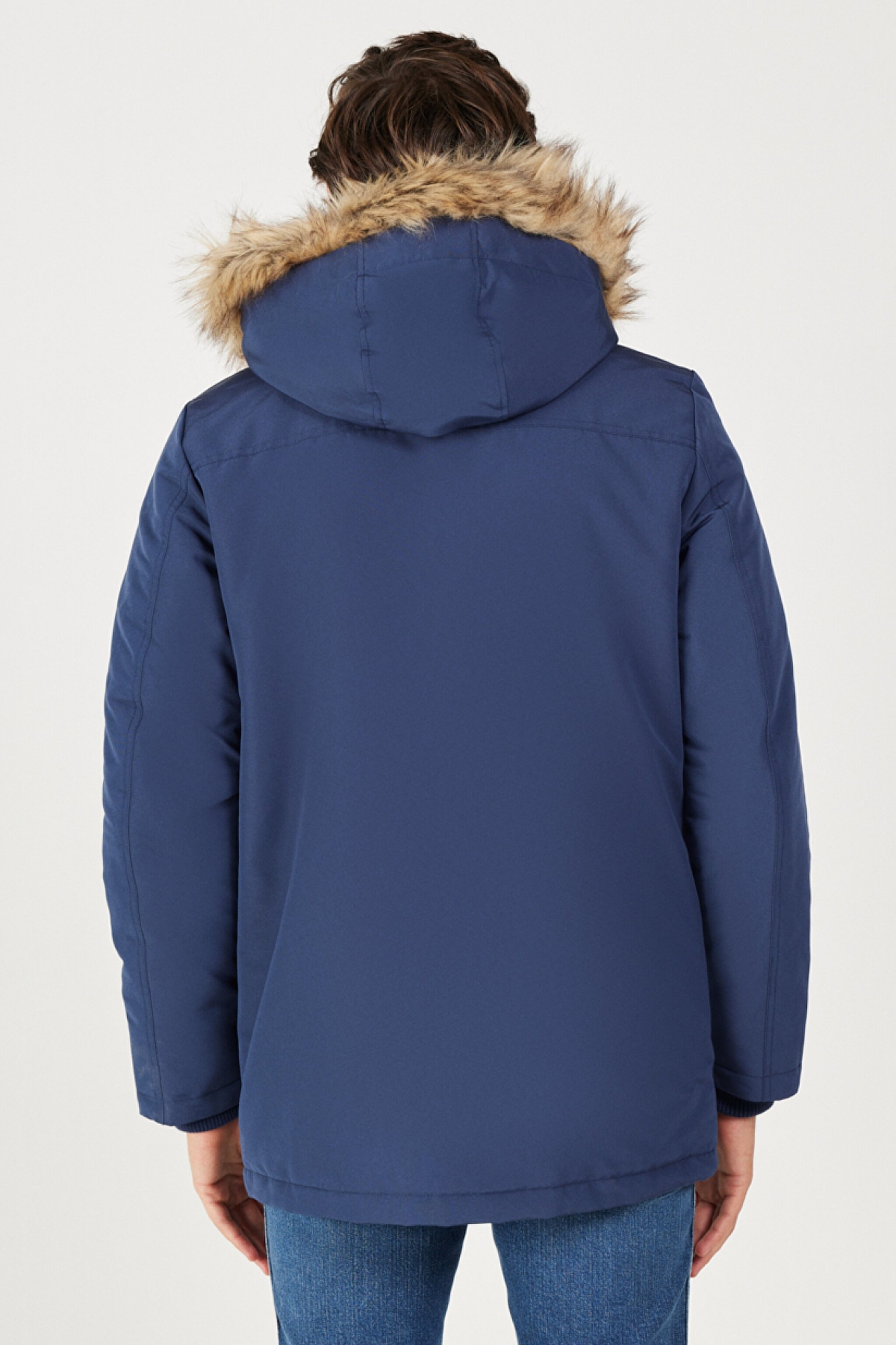 Regular Fit Normal Kesim Dik Yaka Lacivert Parka Ceket - Navy-W4D0WX114 (görsel 8)
