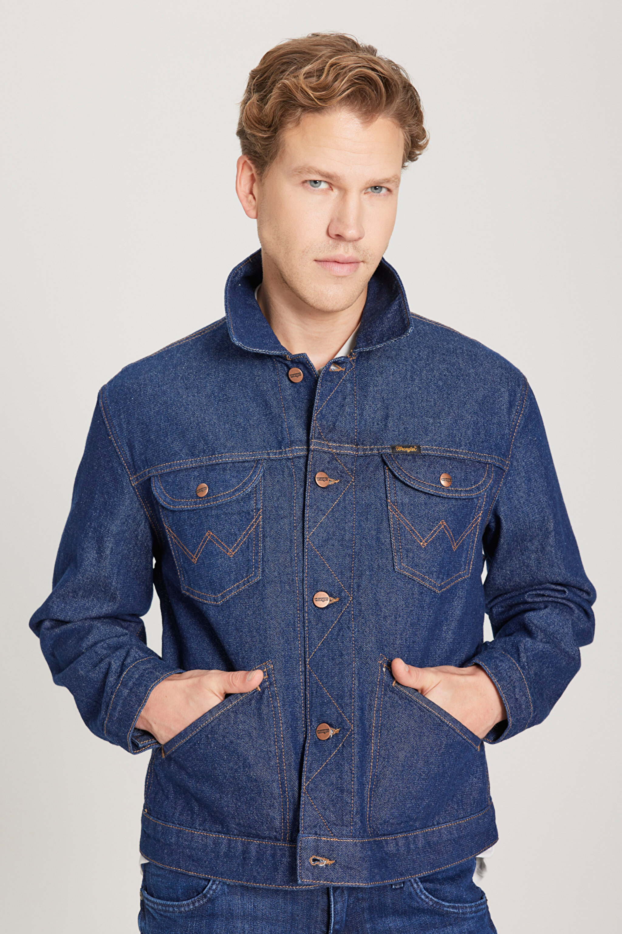 Regular Fit Normal Kesim %100 Pamuk Lacivert Jean Kot Ceket - Rinse-W4MJ73401 (görsel 3)