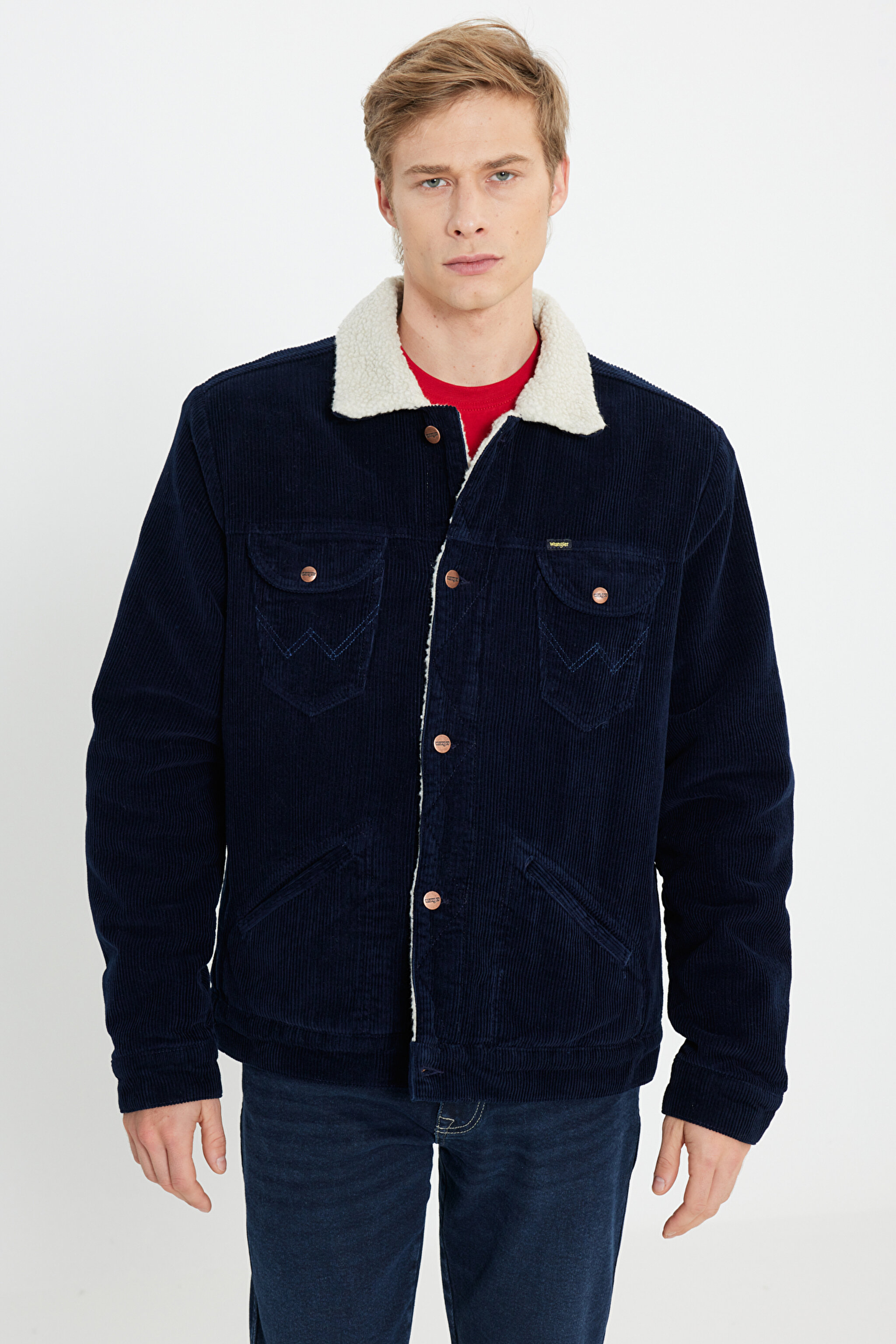 Regular Fit Normal Kesim Tam Düğmeli Lacivert Sherpa Ceket