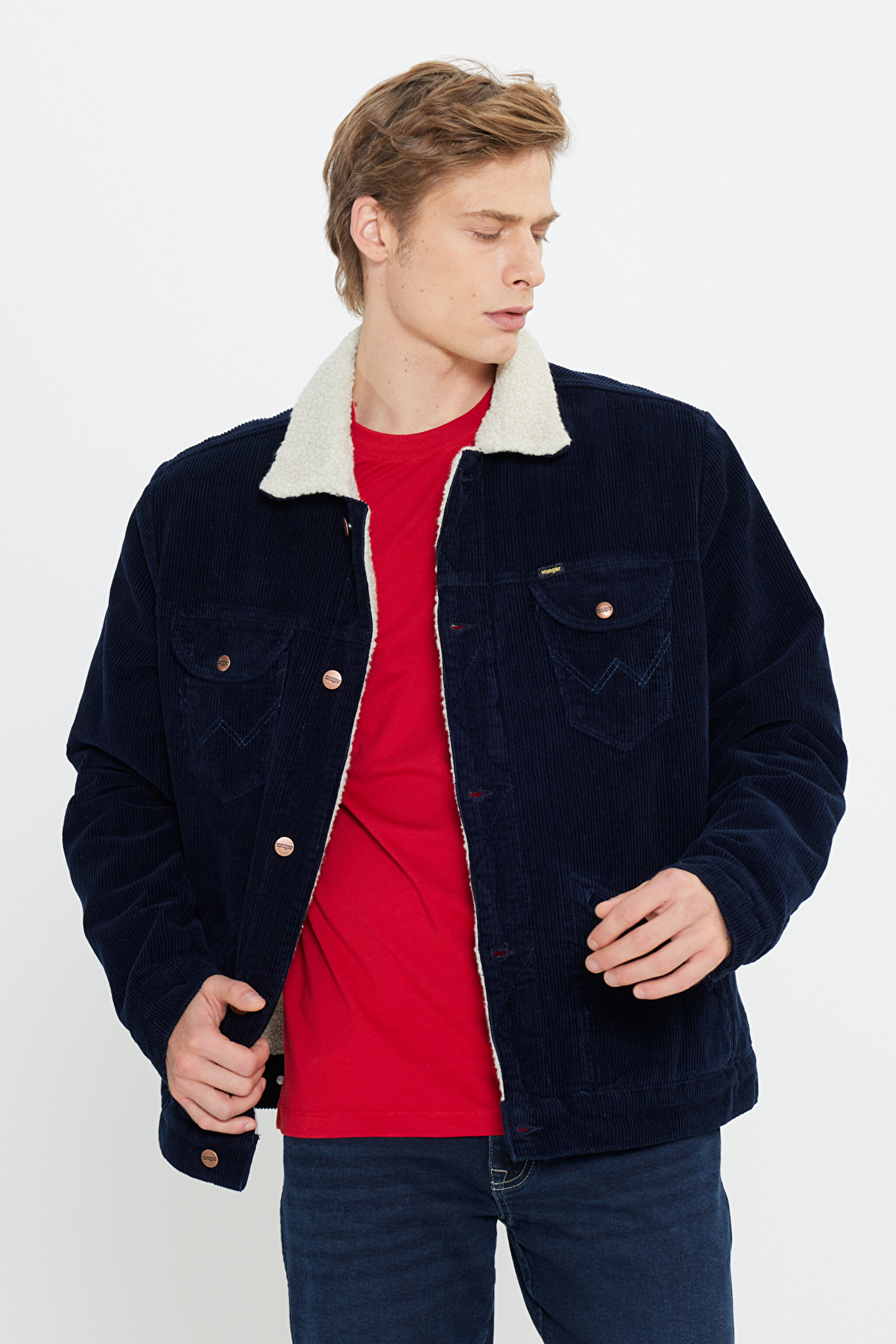 Regular Fit Normal Kesim Tam Düğmeli Lacivert Sherpa Ceket - Navy-W4MS88114 (görsel 2)