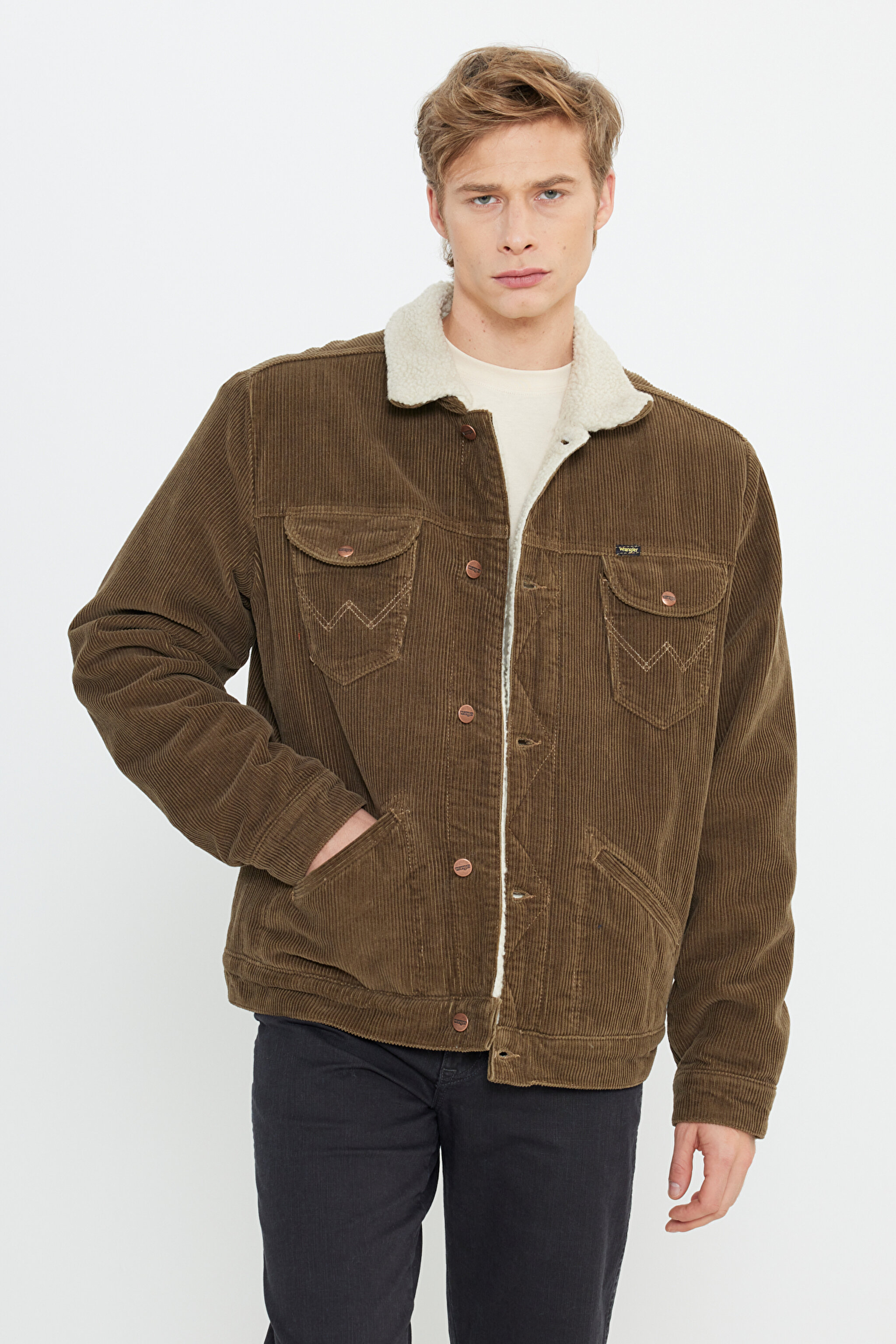 Regular Fit Normal Kesim Tam Düğmeli Camel Sherpa Ceket