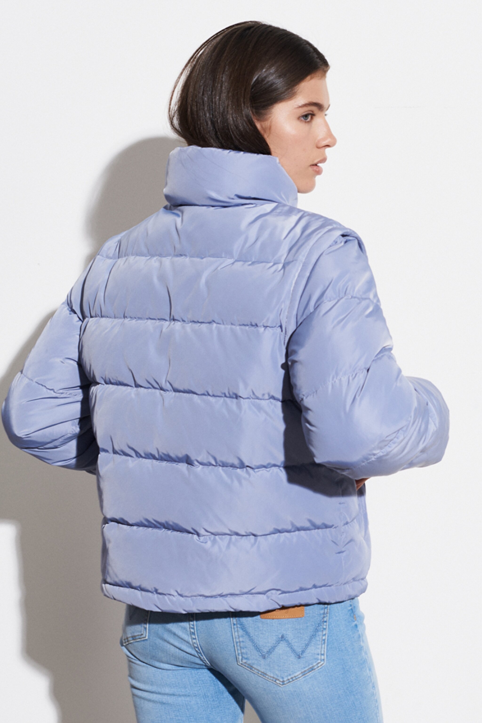 Regular Fit Bisiklet Yaka Kolları Çıkabilen Şişme Mont - Stone Wash Blue-W4R9YJX4Q (görsel 6)