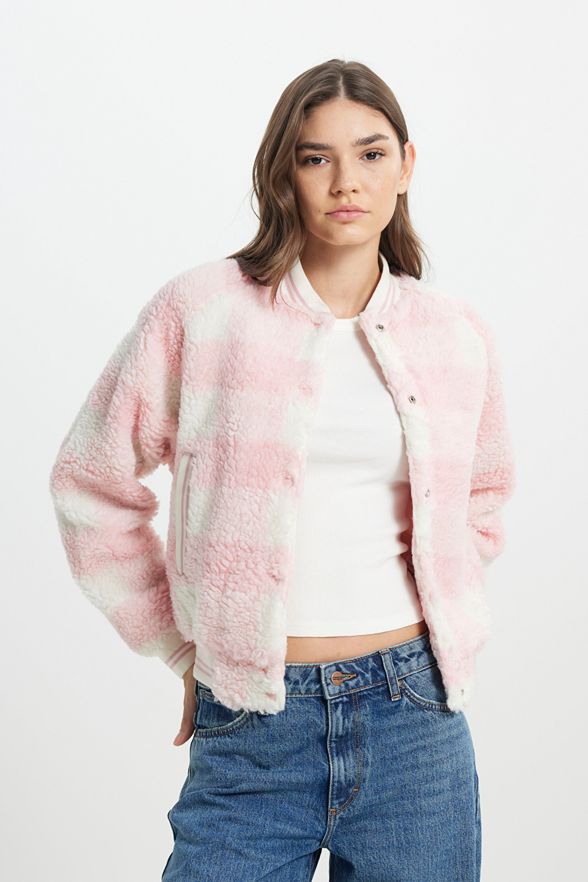 Regular Fit Normal Kesim Dik Yaka Sherpa Ceket
