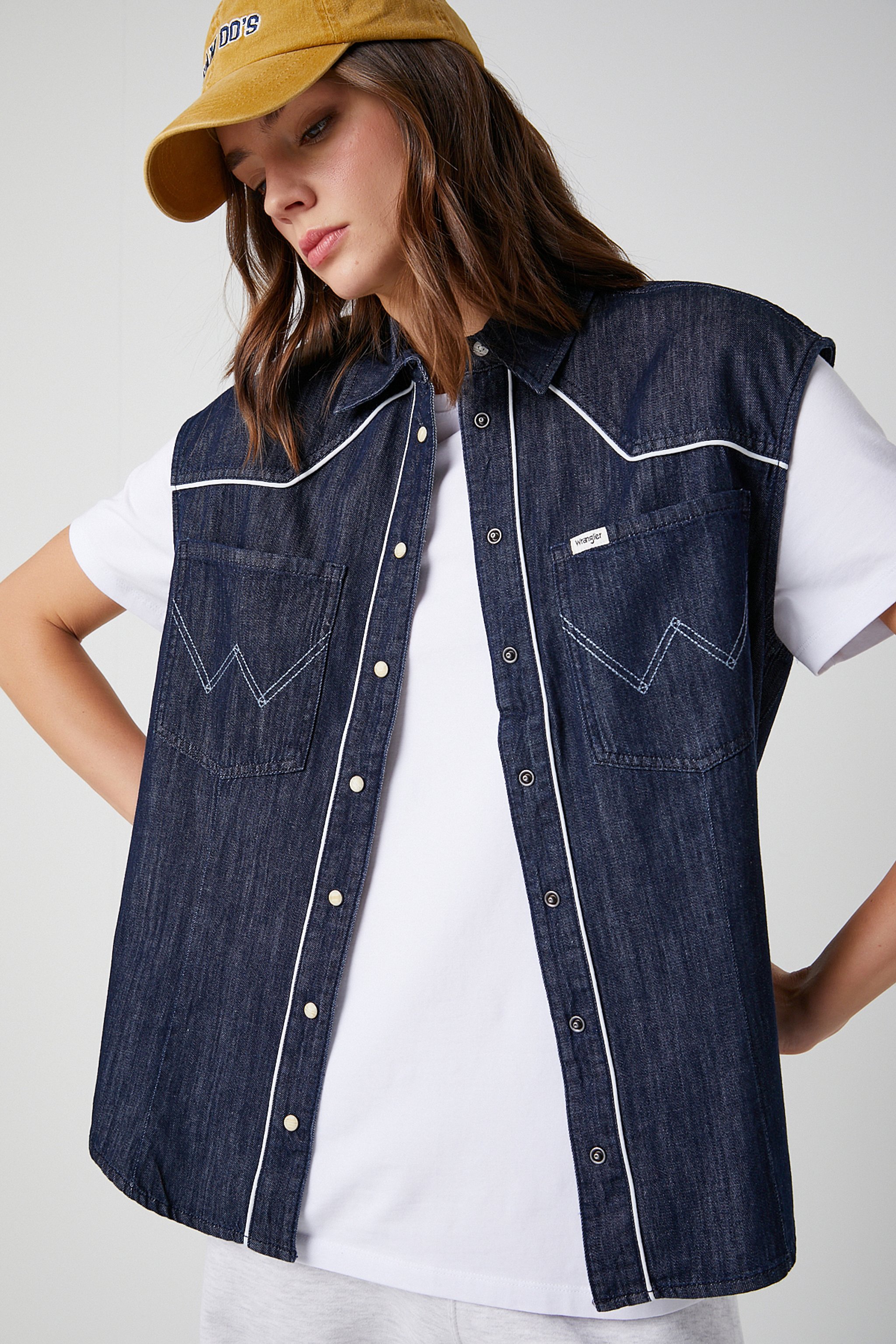 %100 Pamuk Loose Fit Rahat Kesim Cepli Denim Kot Gömlek - Saddle-W50E6577383