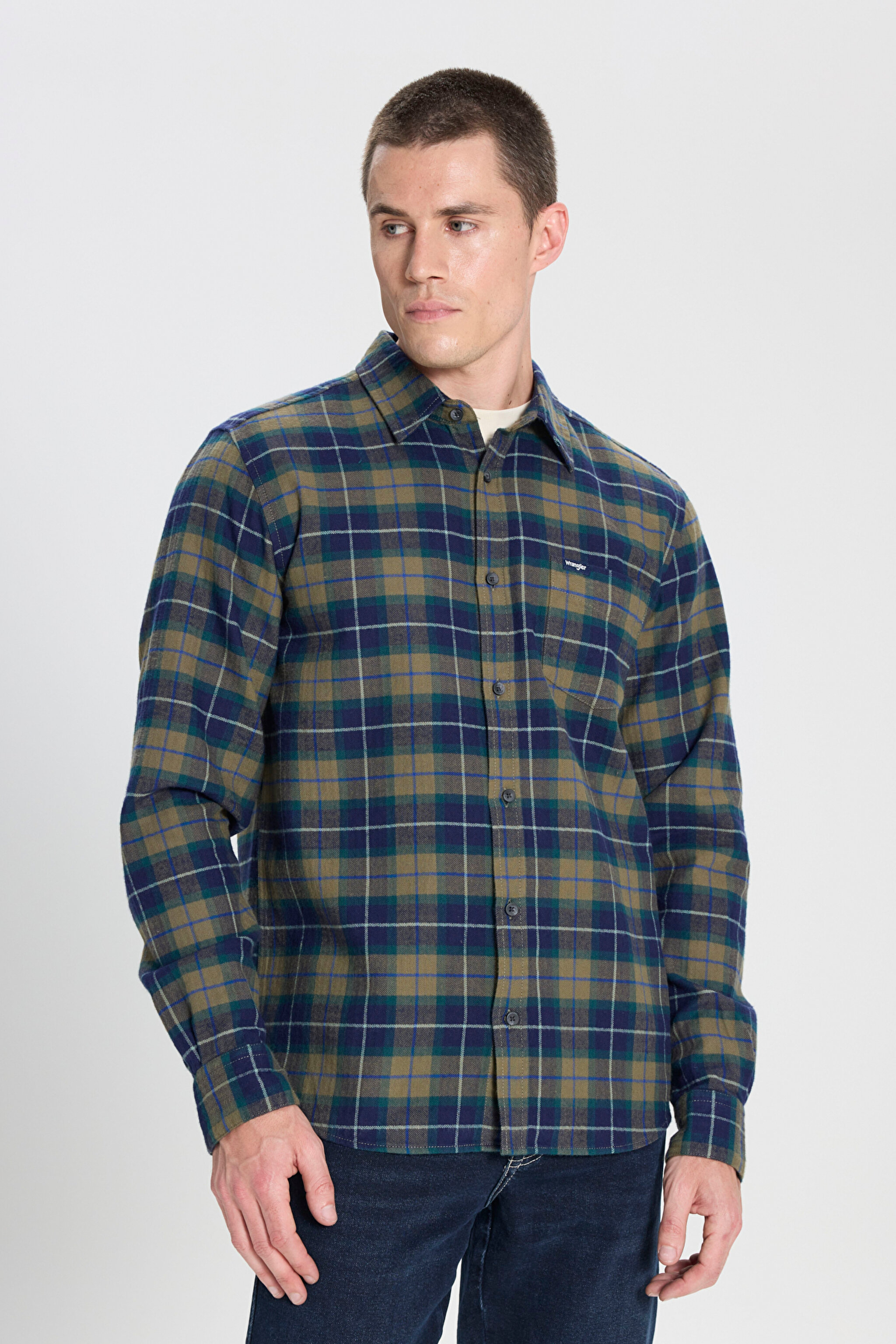Regular Fit Normal Kesim %100 Pamuk Zeytin Yeşil Flanel Gömlek - Dusty Olive-W5646722359 (görsel 2)