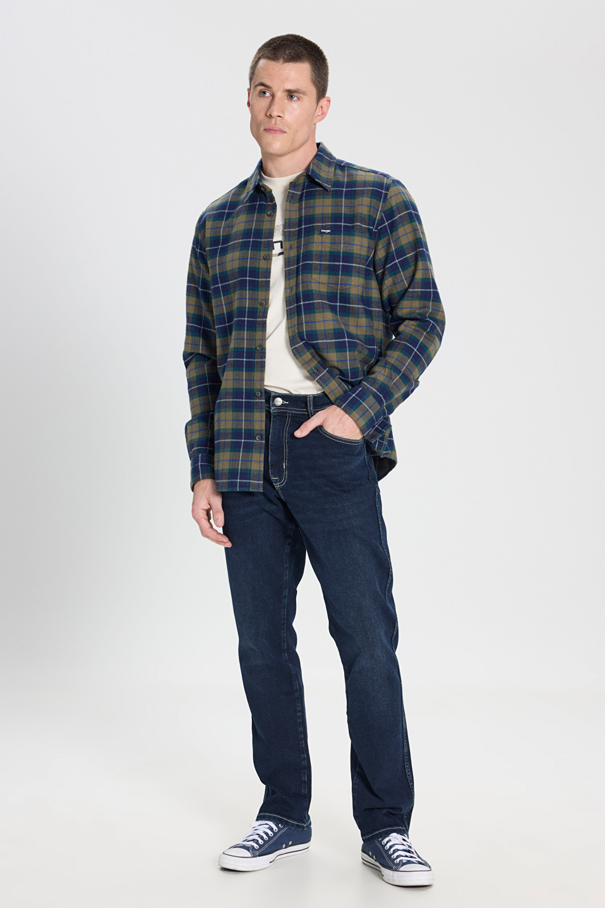 Regular Fit Normal Kesim %100 Pamuk Zeytin Yeşil Flanel Gömlek - Dusty Olive-W5646722359 (görsel 3)