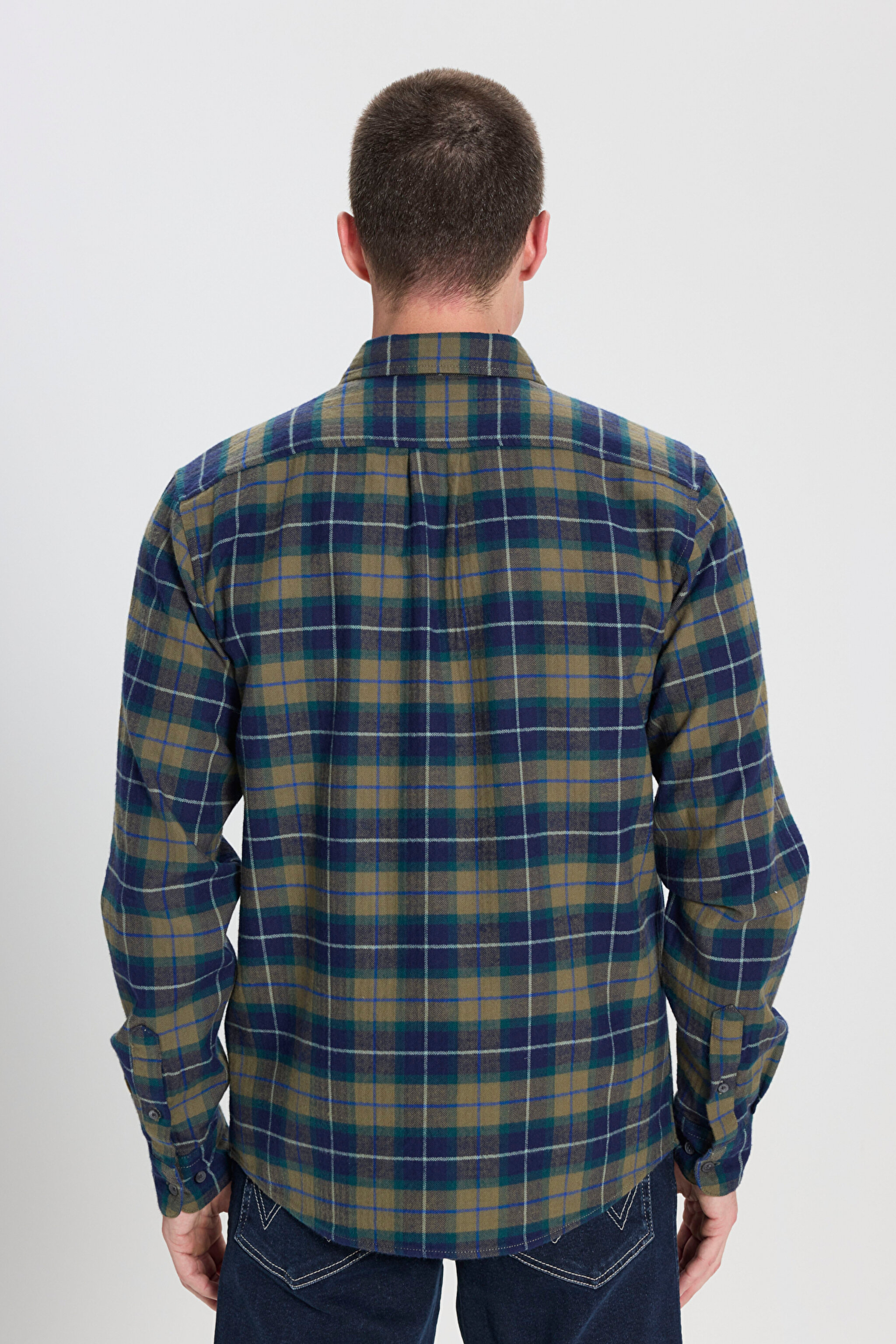 Regular Fit Normal Kesim %100 Pamuk Zeytin Yeşil Flanel Gömlek - Dusty Olive-W5646722359 (görsel 5)