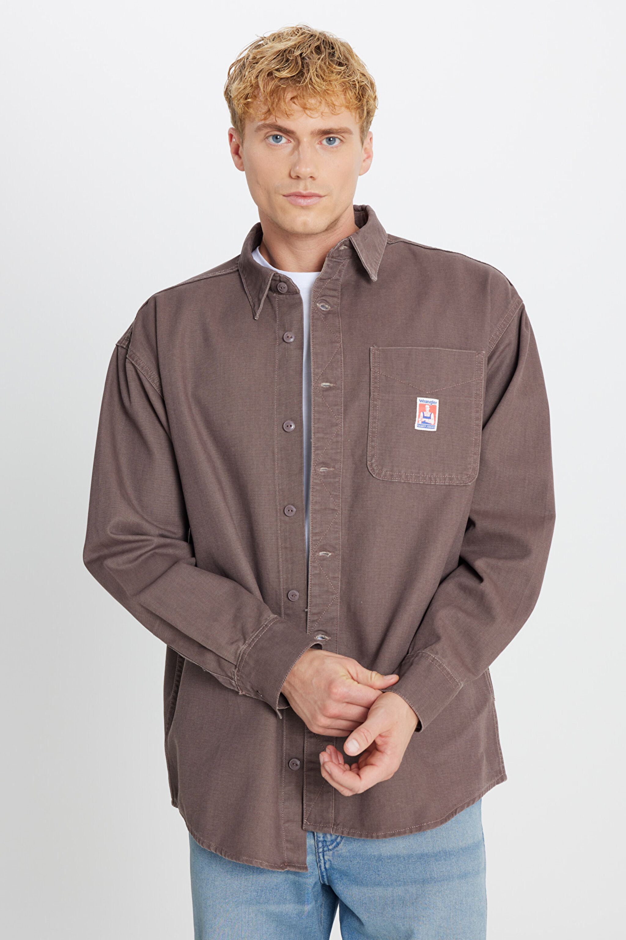 %100 Pamuk Oversize Gömlek Yaka Cepli Ceket - Peppercorn-W58520891960P