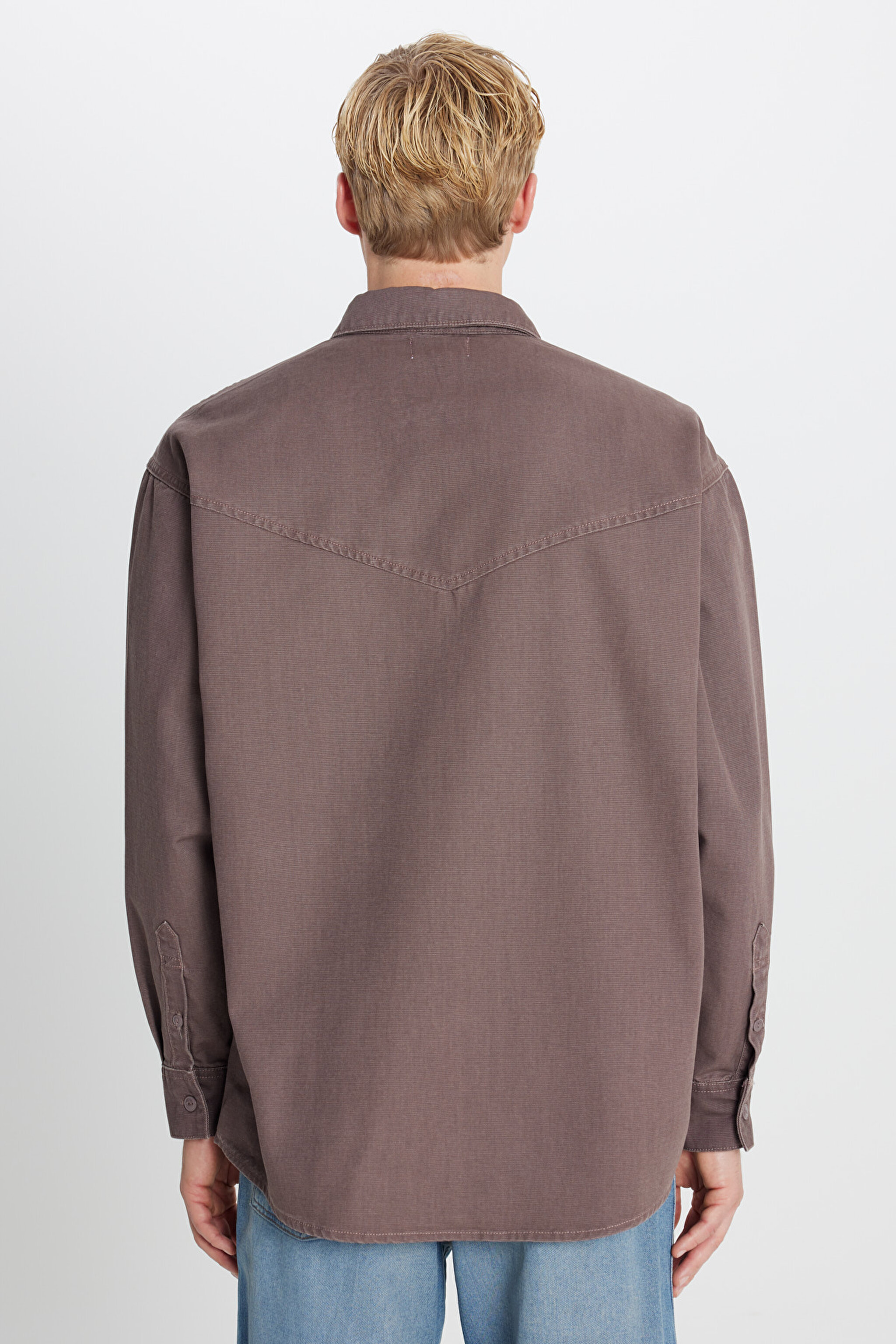 %100 Pamuk Oversize Gömlek Yaka Cepli Ceket - Peppercorn-W58520891960P (görsel 5)