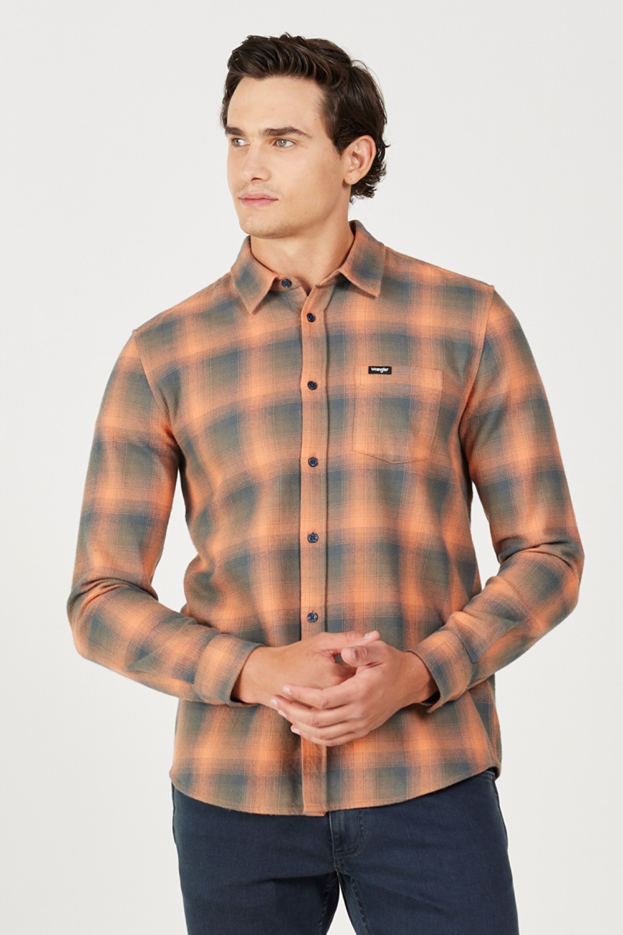 Regular Fit Normal Kesim %100 Pamuk Uzun Kollu Gömlek - Orange-W5A13BXT2 (görsel 2)