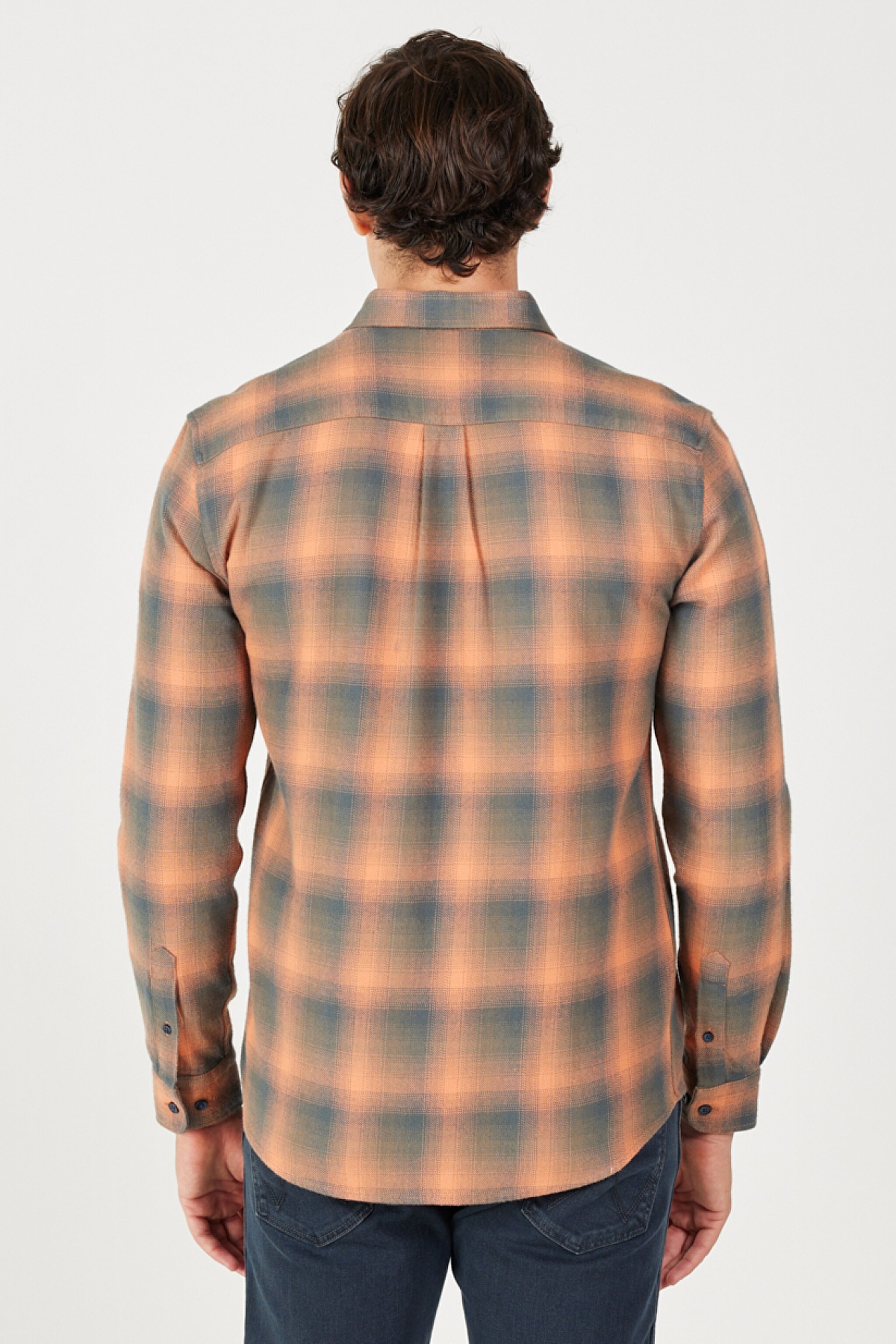 Regular Fit Normal Kesim %100 Pamuk Uzun Kollu Gömlek - Orange-W5A13BXT2 (görsel 6)