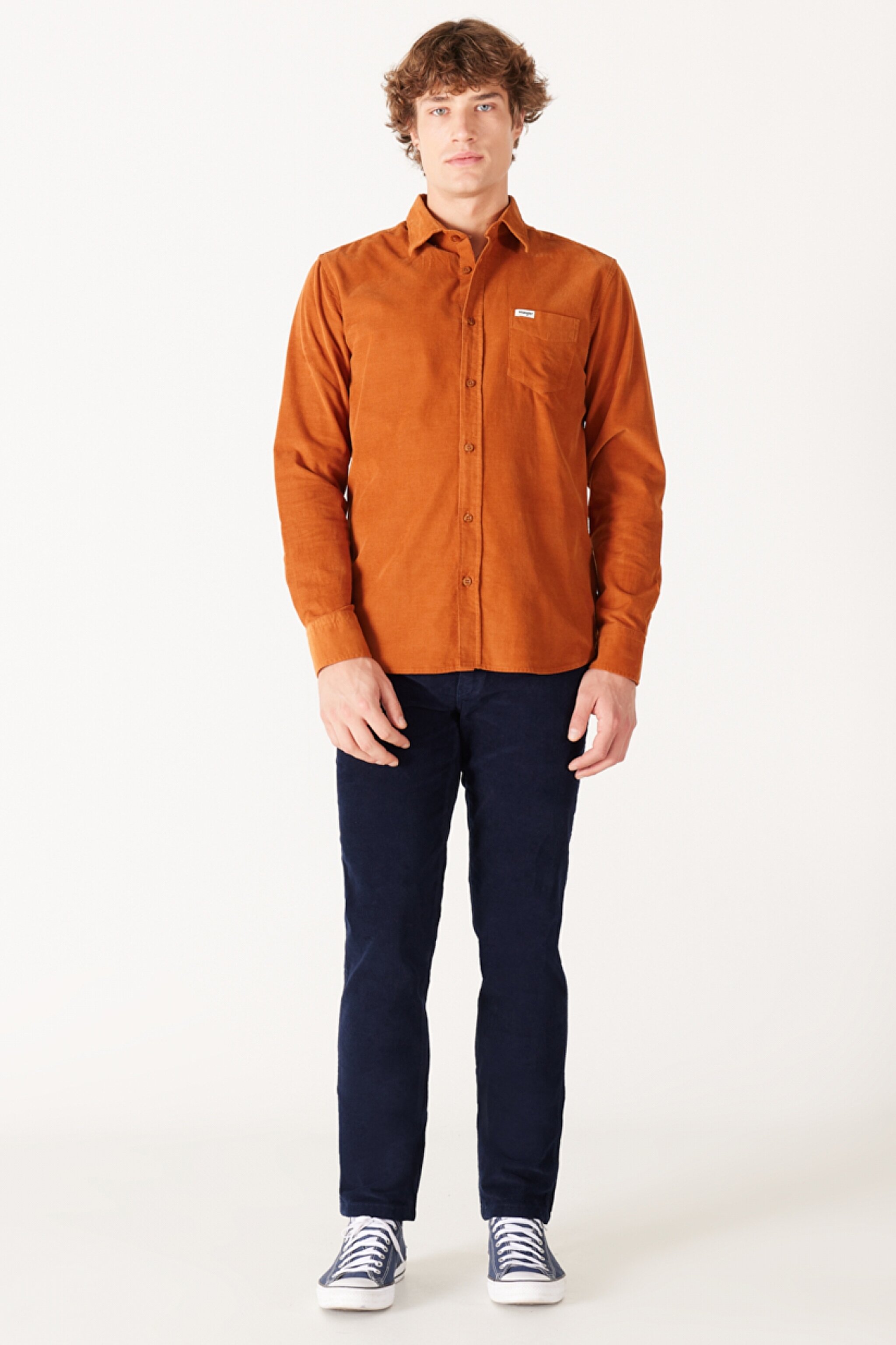 Regular Fit Normal Kesim %100 Pamuk Turuncu Uzun Kollu Gömlek - Leather Brown-W5A14AH29 (görsel 5)