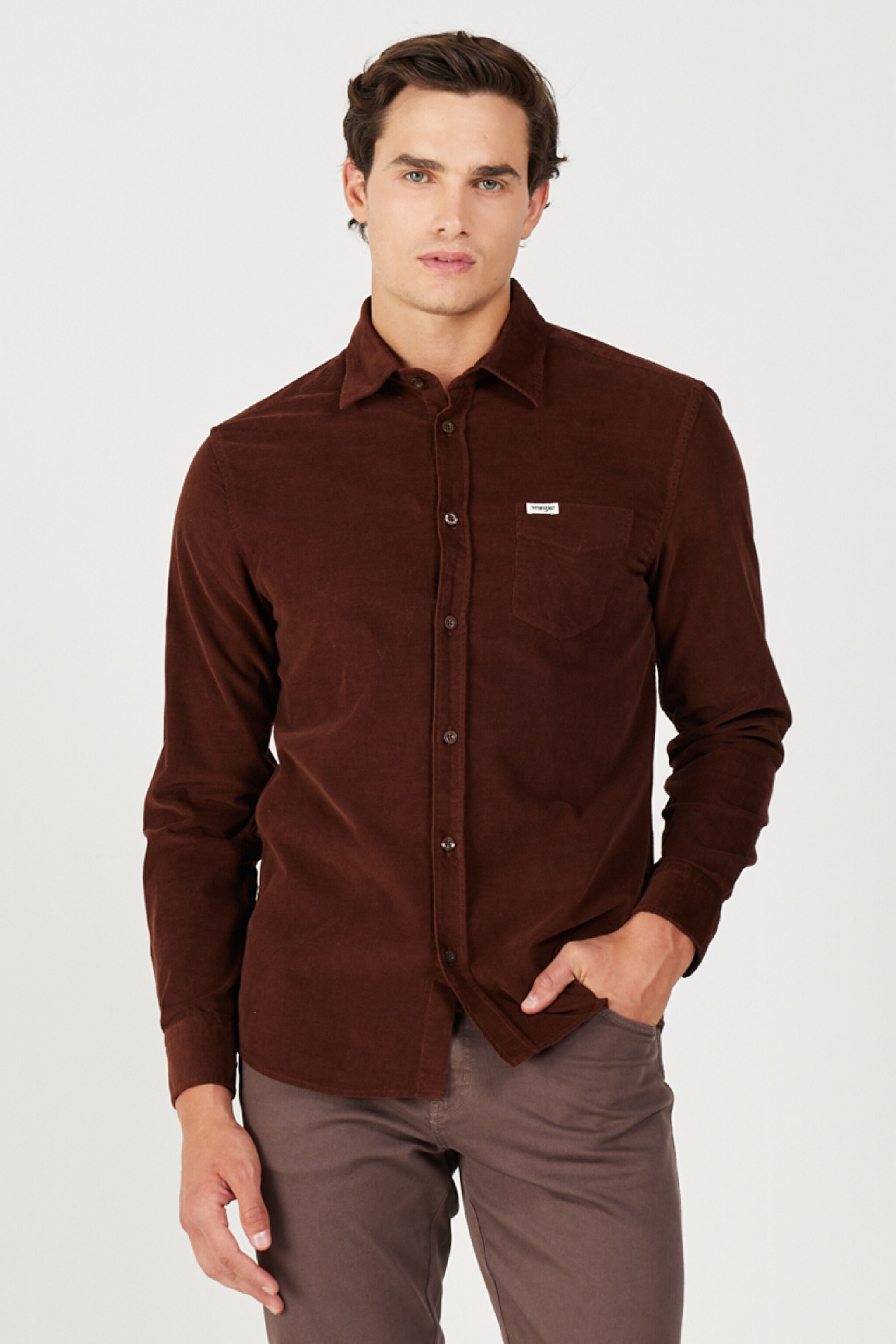 Regular Fit Normal Kesim %100 Pamuk Kadife Bordo Uzun Kollu Gömlek