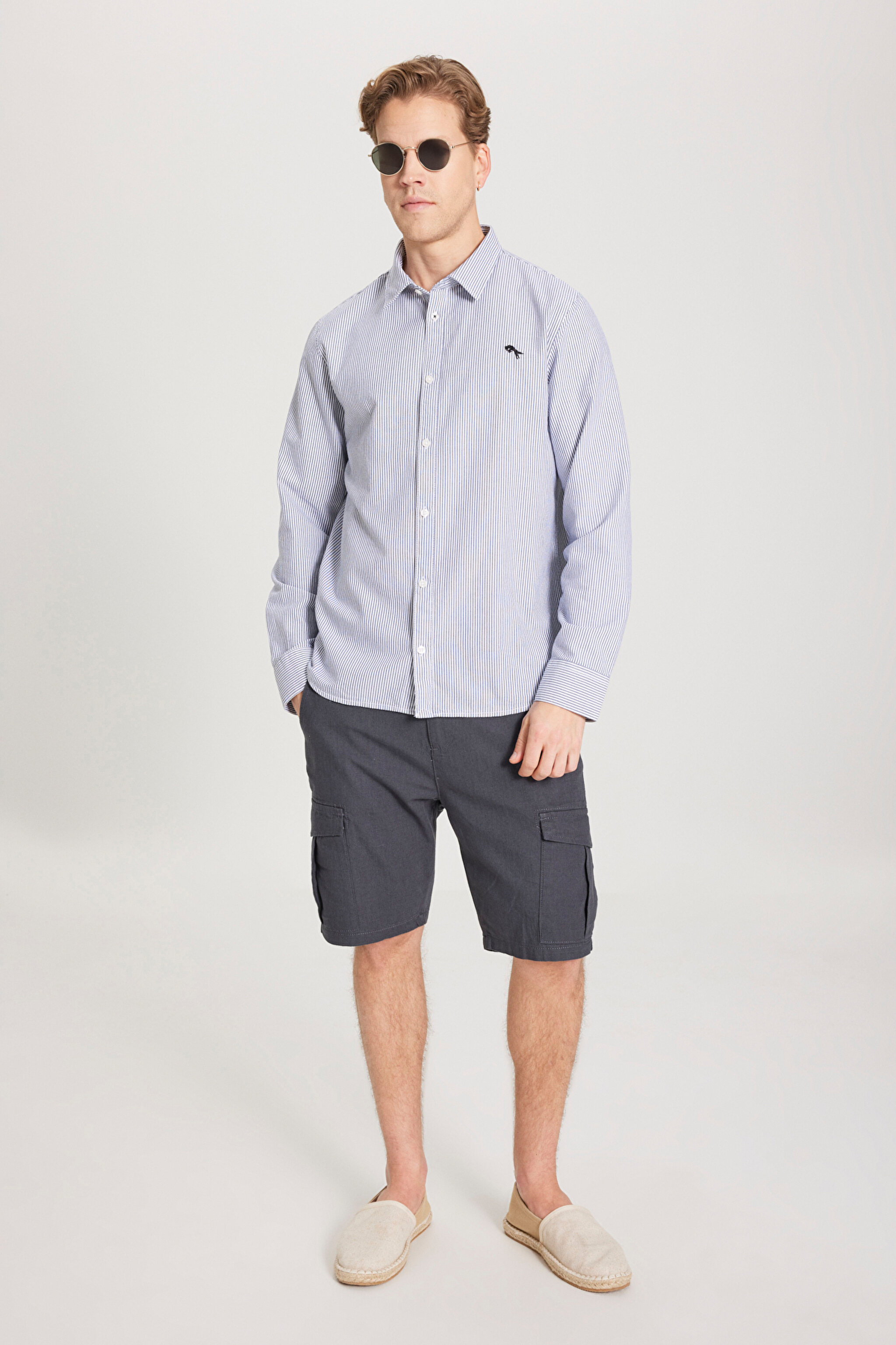 Regular Fit Normal Kesim %100 Pamuk Lacivert Gömlek - Indigo Hickory-W5A2205580B58 (görsel 5)