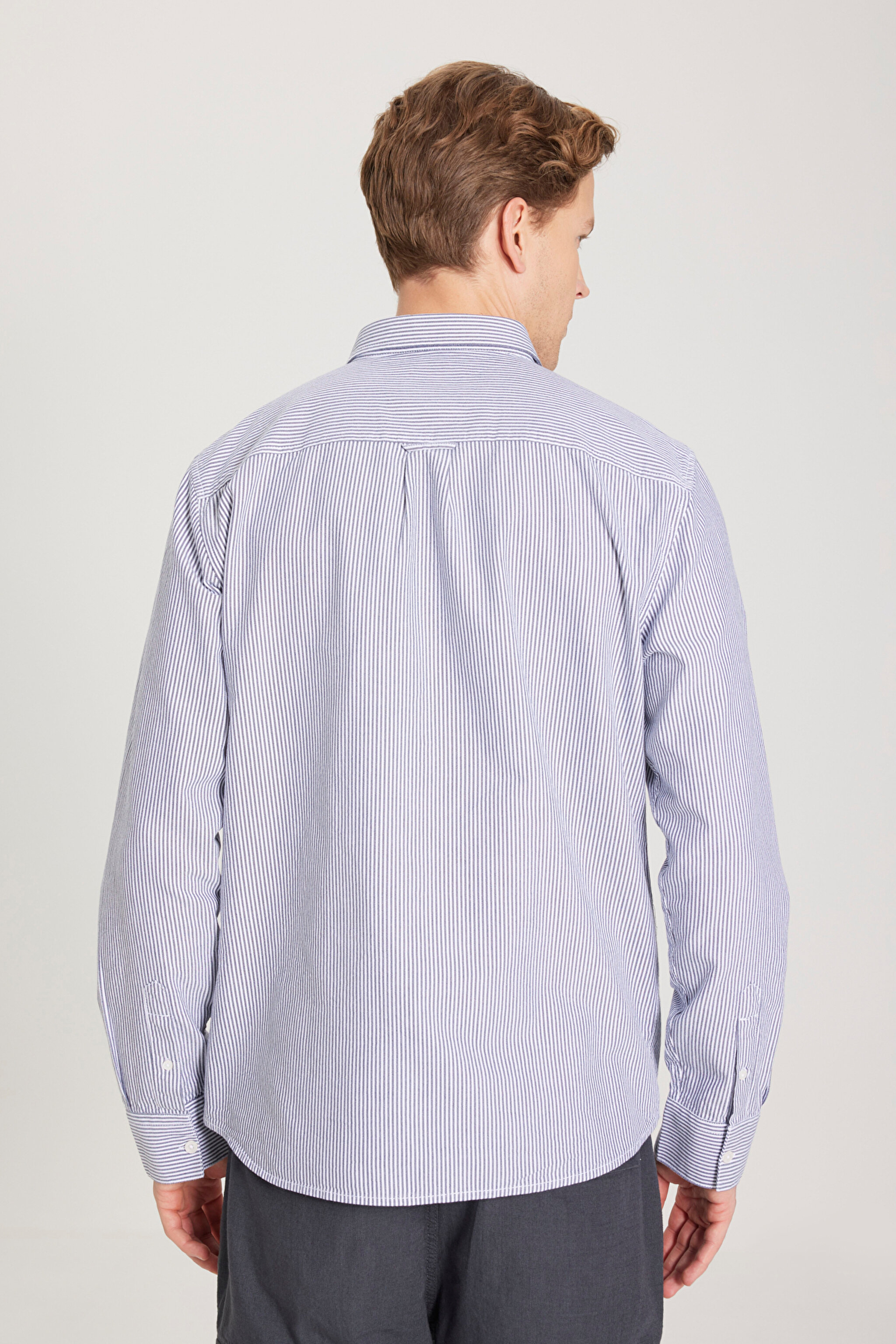 Regular Fit Normal Kesim %100 Pamuk Lacivert Gömlek - Indigo Hickory-W5A2205580B58 (görsel 7)