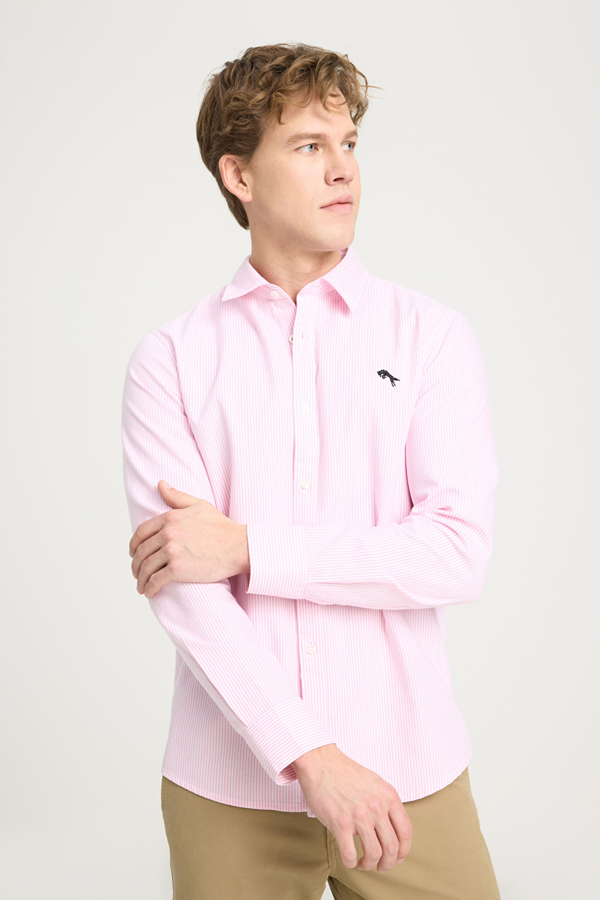 Regular Fit Normal Kesim %100 Pamuk Pembe Gömlek - Pink Stripe Oxford-W5A2205580M63 (görsel 2)