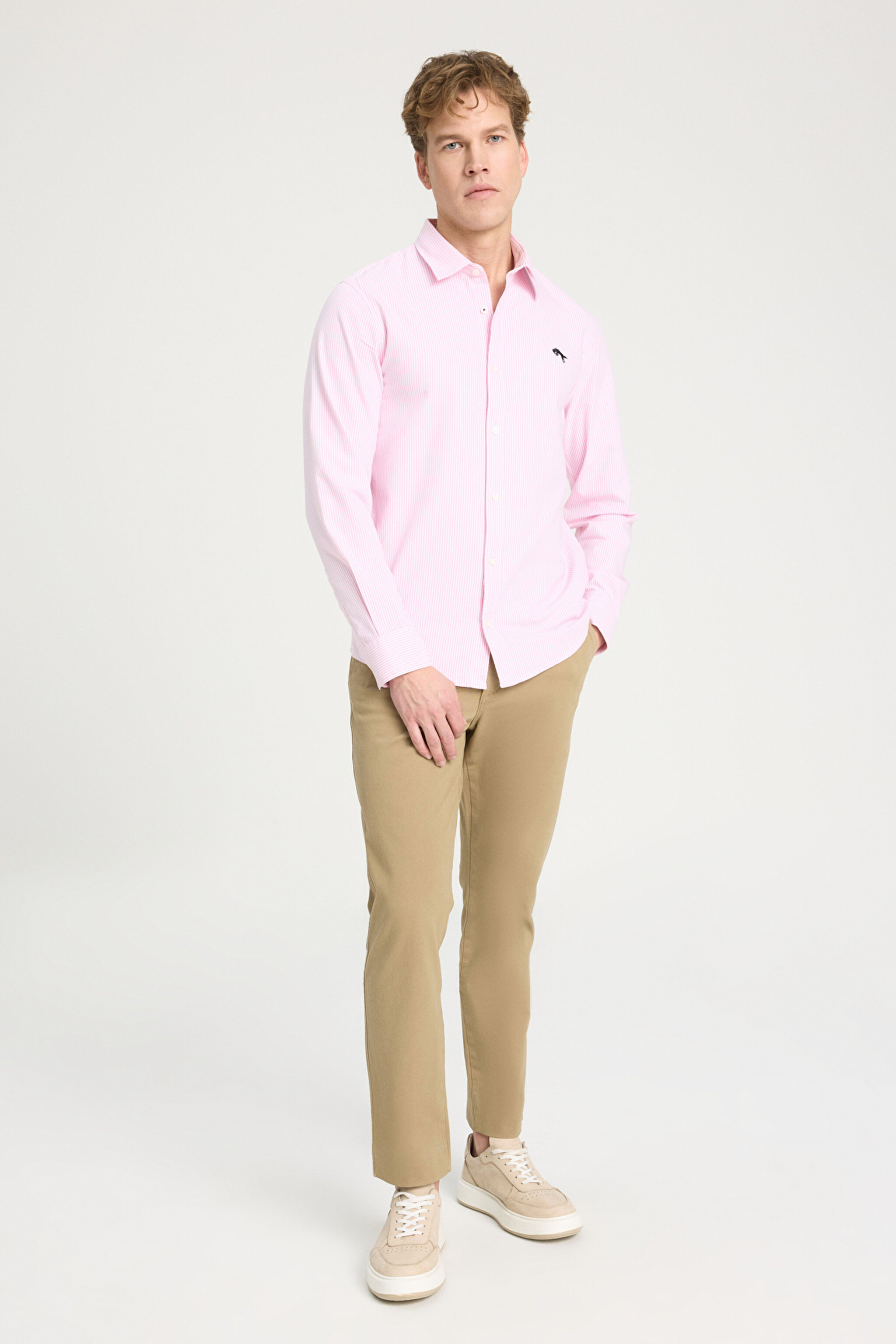 Regular Fit Normal Kesim %100 Pamuk Pembe Gömlek - Pink Stripe Oxford-W5A2205580M63 (görsel 3)