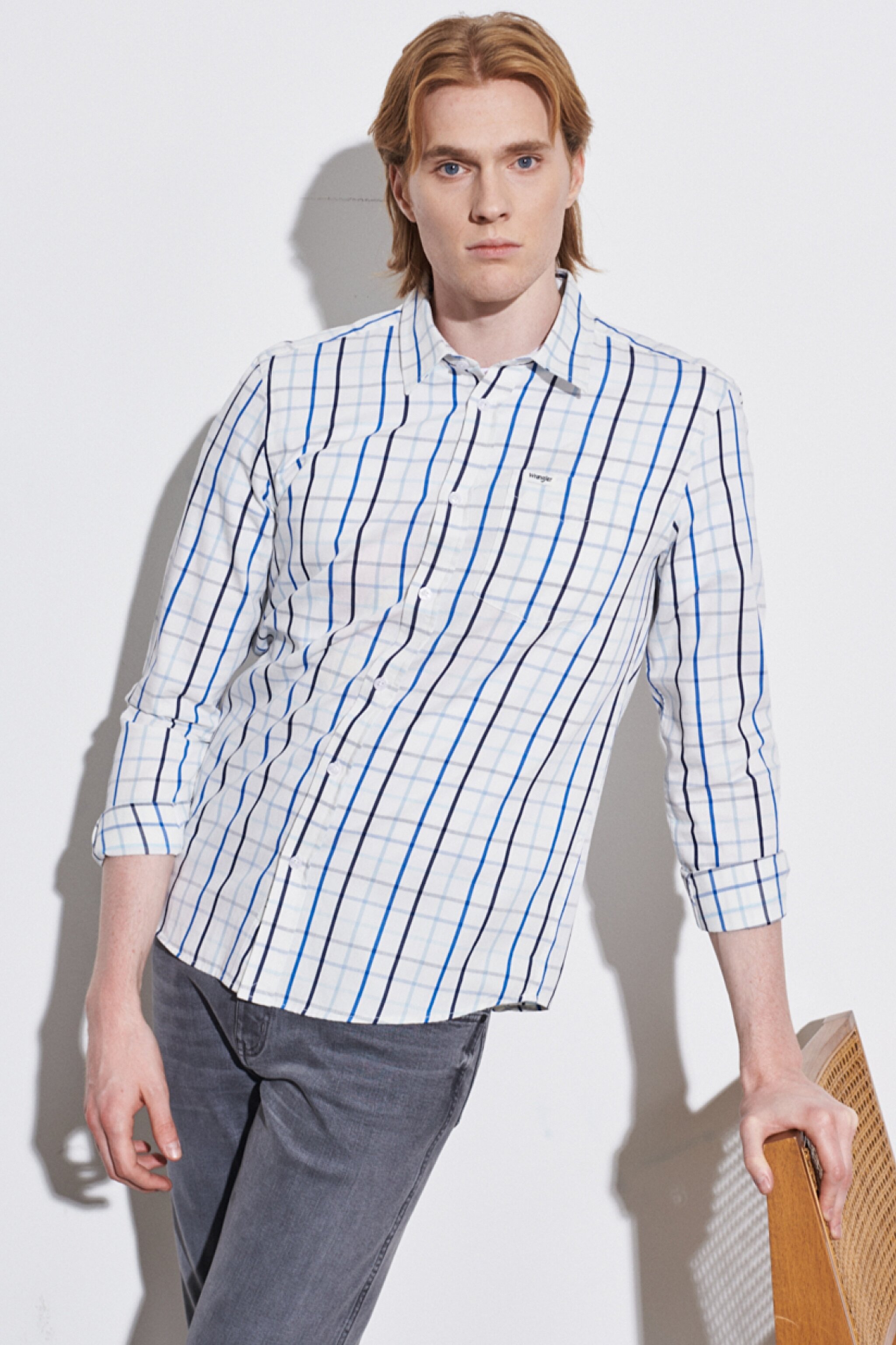 Regular Fit Normal Kesim Kareli Uzun Kollu Gömlek - Worn White-W5A2MZW02