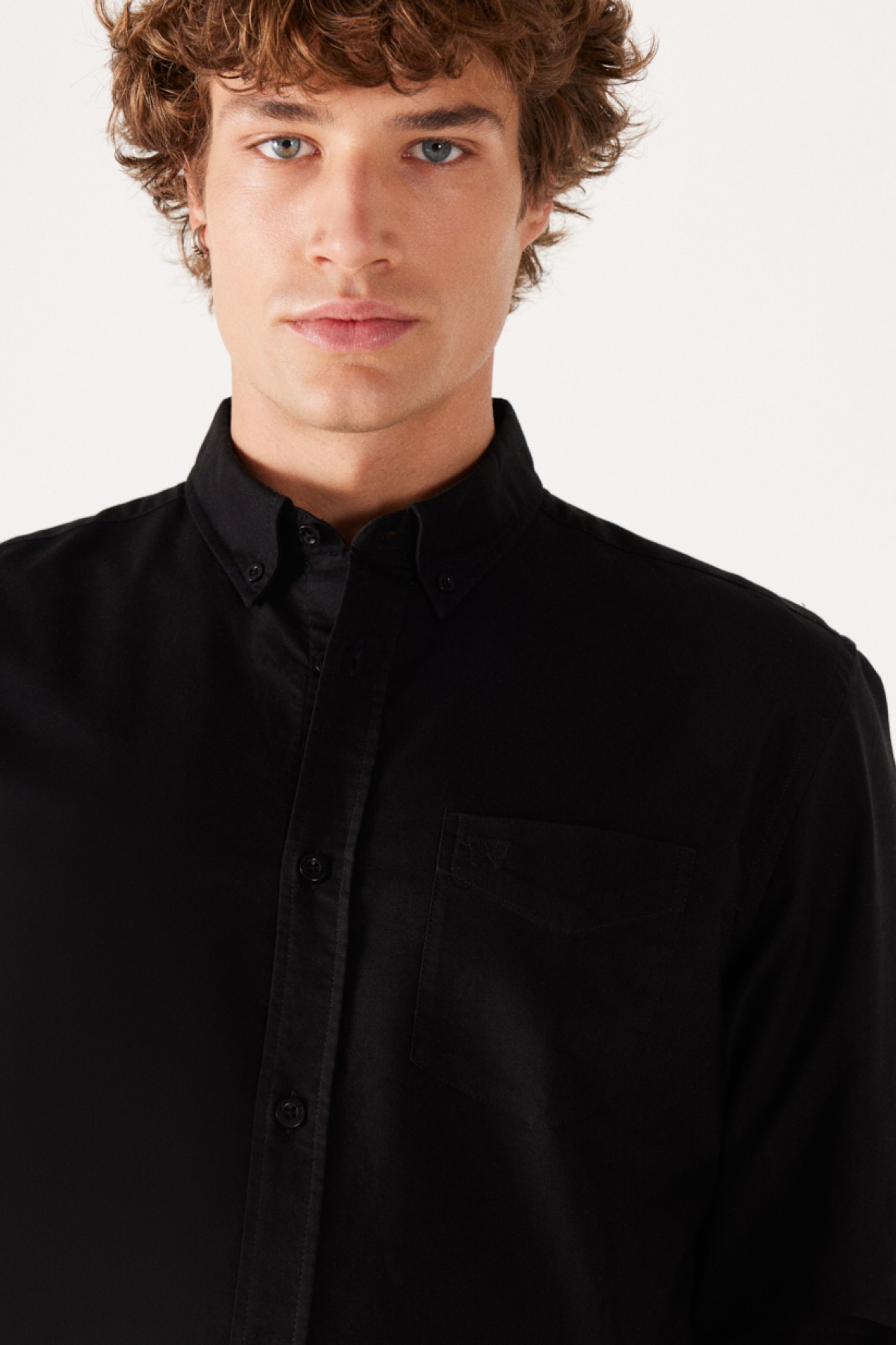Regular Fit Normal Kesim %100 Pamuk Siyah Uzun Kollu Gömlek - Black-W5A3BM001 (görsel 3)