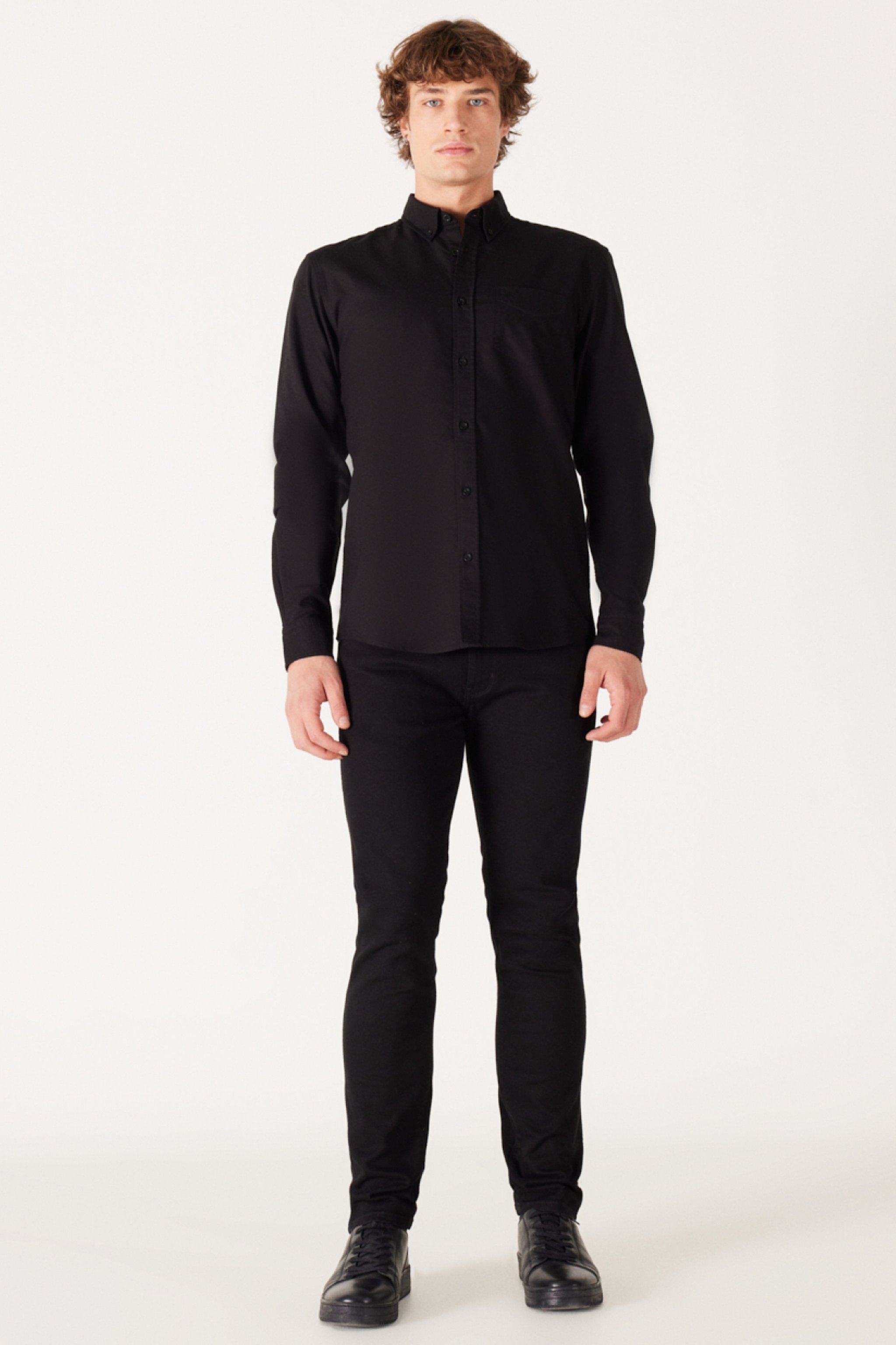 Regular Fit Normal Kesim %100 Pamuk Siyah Uzun Kollu Gömlek - Black-W5A3BM001 (görsel 4)