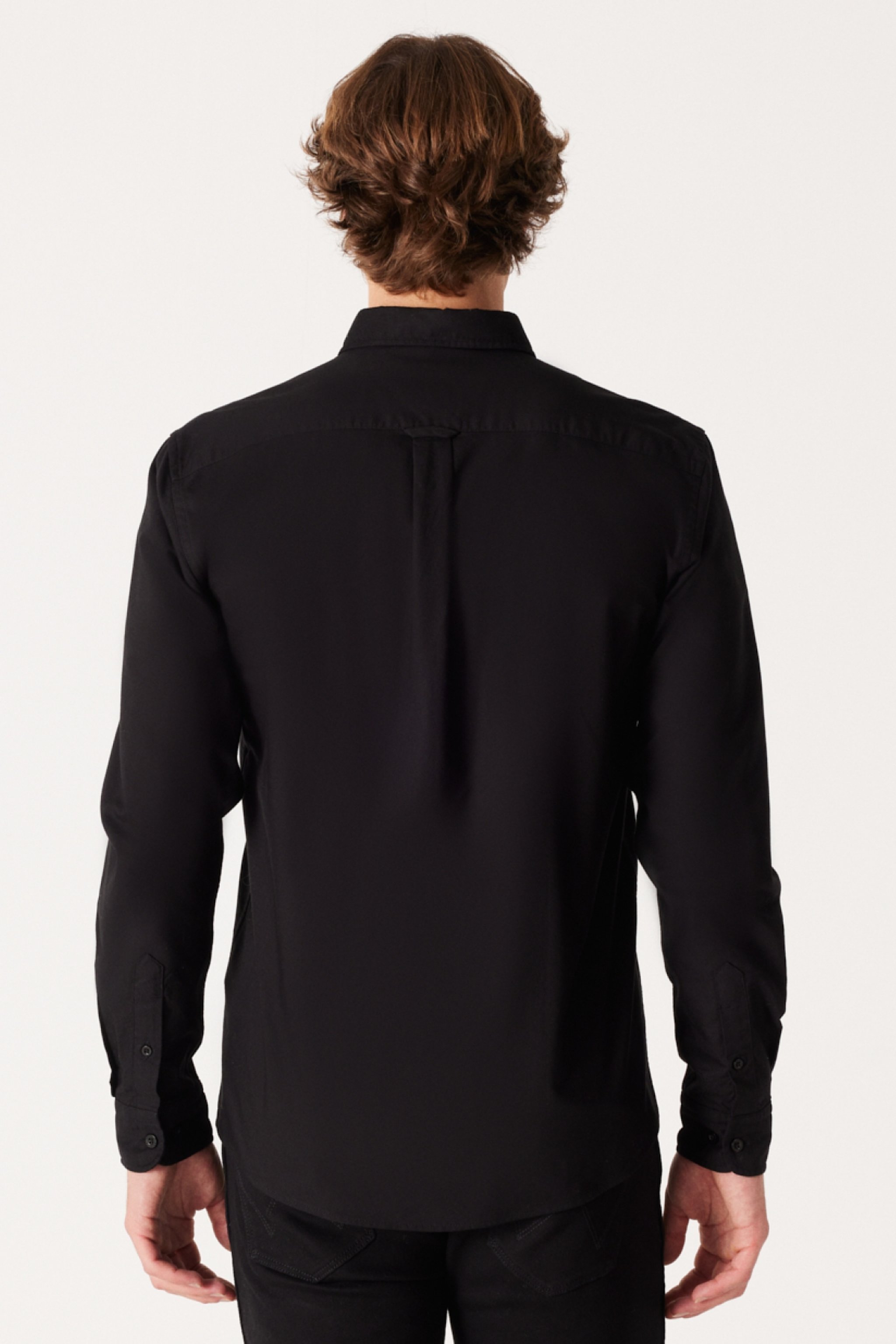 Regular Fit Normal Kesim %100 Pamuk Siyah Uzun Kollu Gömlek - Black-W5A3BM001 (görsel 5)