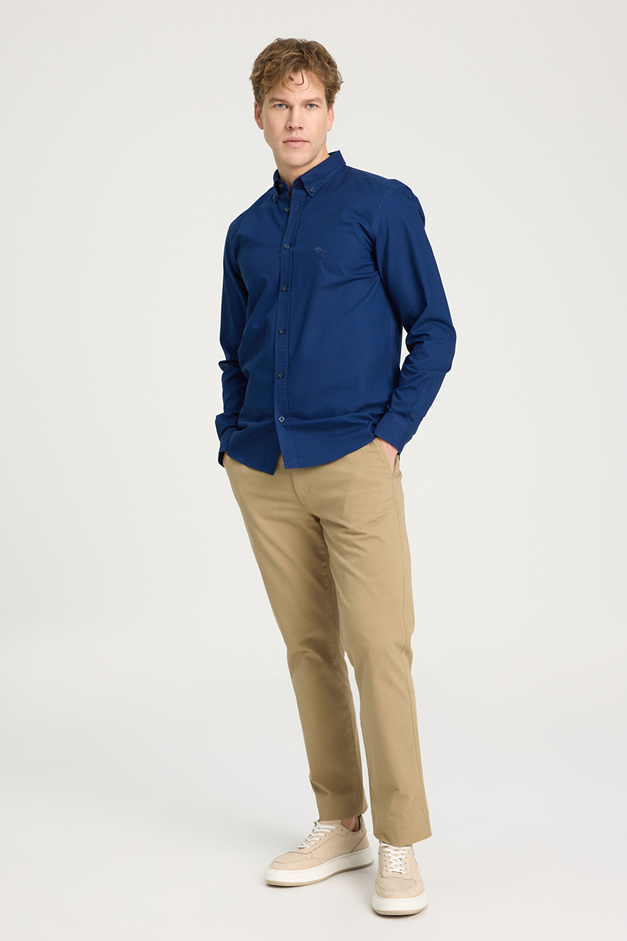 Regular Fit Normal Kesim %100 Pamuk Lacivert Gömlek - Navy-W5A3BM410 (görsel 3)