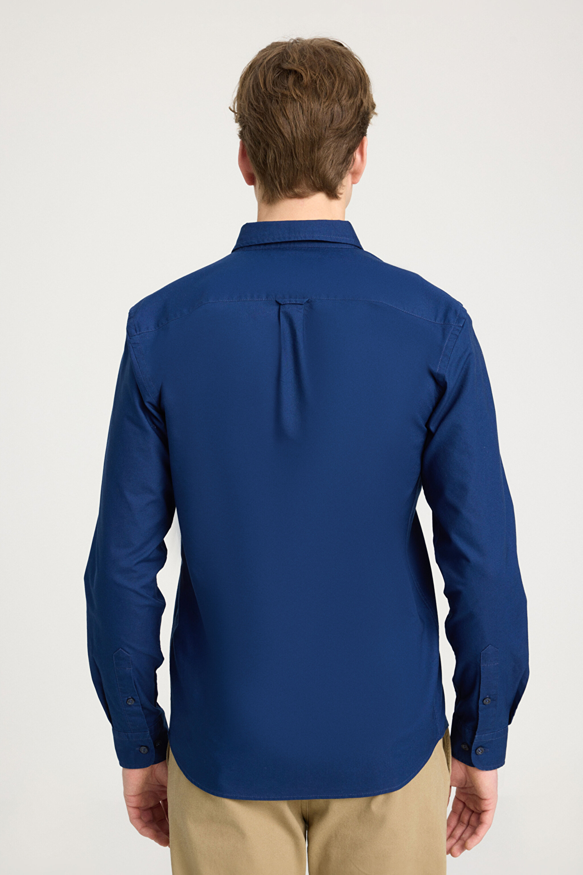 Regular Fit Normal Kesim %100 Pamuk Lacivert Gömlek - Navy-W5A3BM410 (görsel 5)