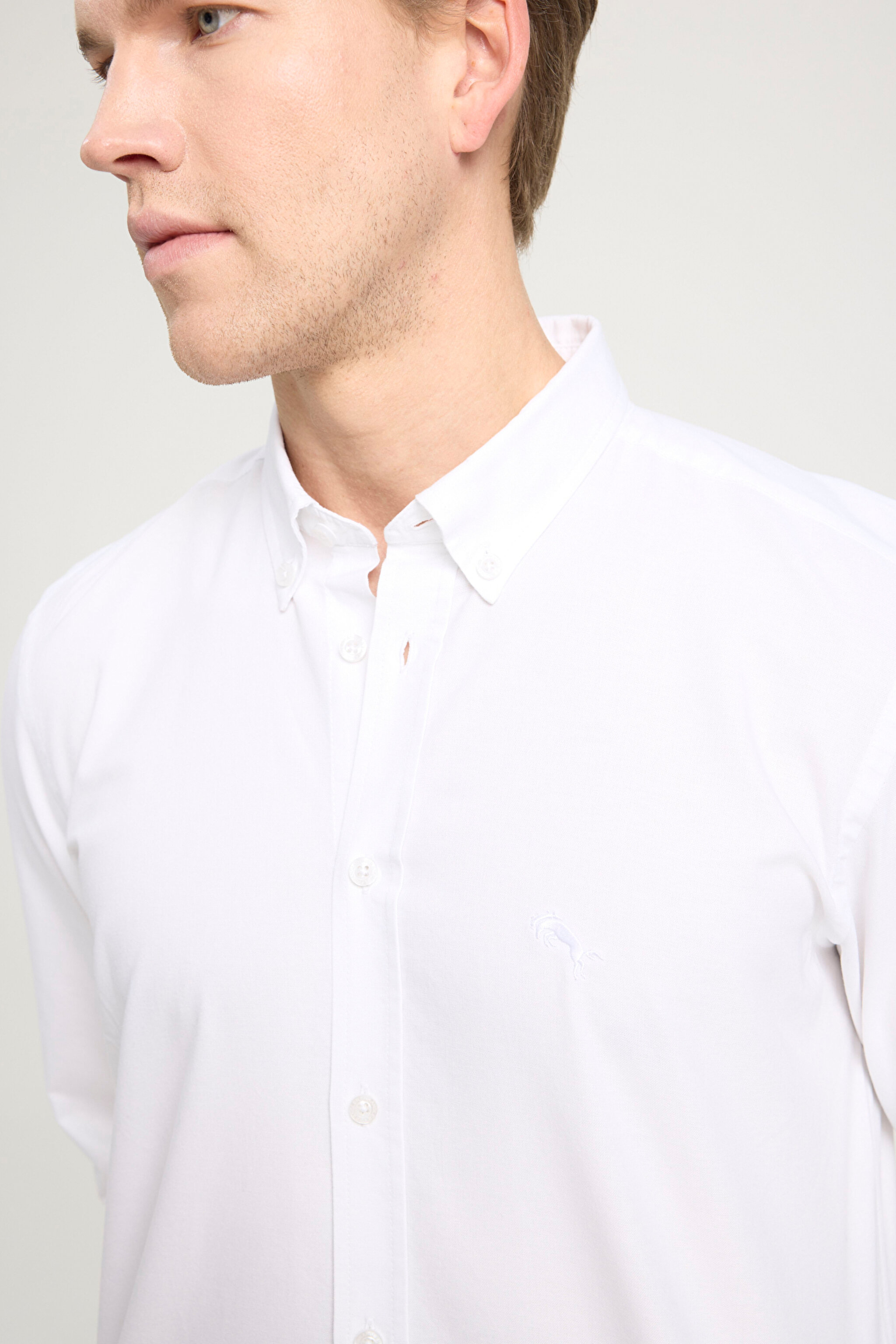 Regular Fit Normal Kesim %100 Pamuk Uzun Kollu Beyaz Oxford Gömlek - White-W5A3BM989 (görsel 4)