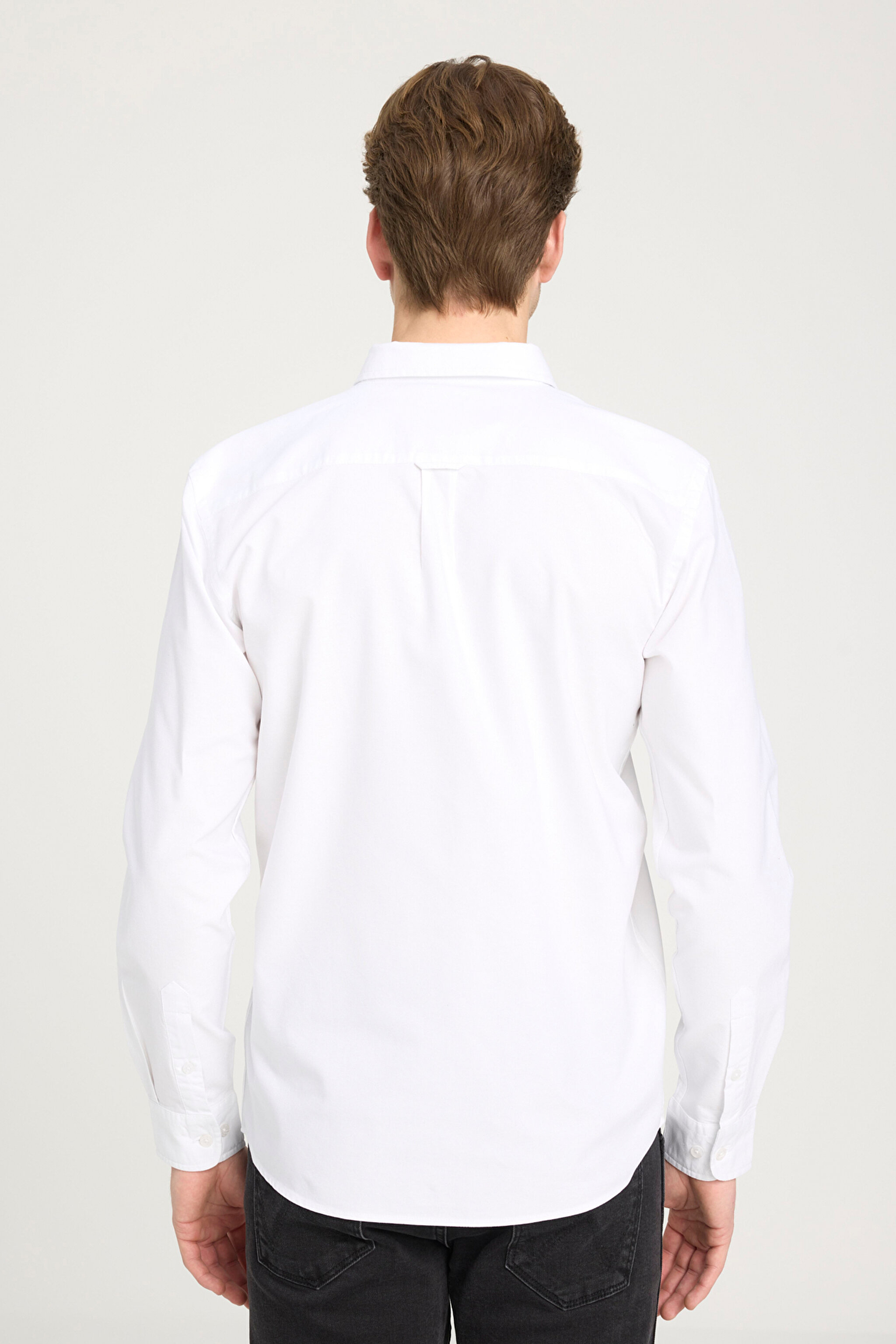 Regular Fit Normal Kesim %100 Pamuk Uzun Kollu Beyaz Oxford Gömlek - White-W5A3BM989 (görsel 5)