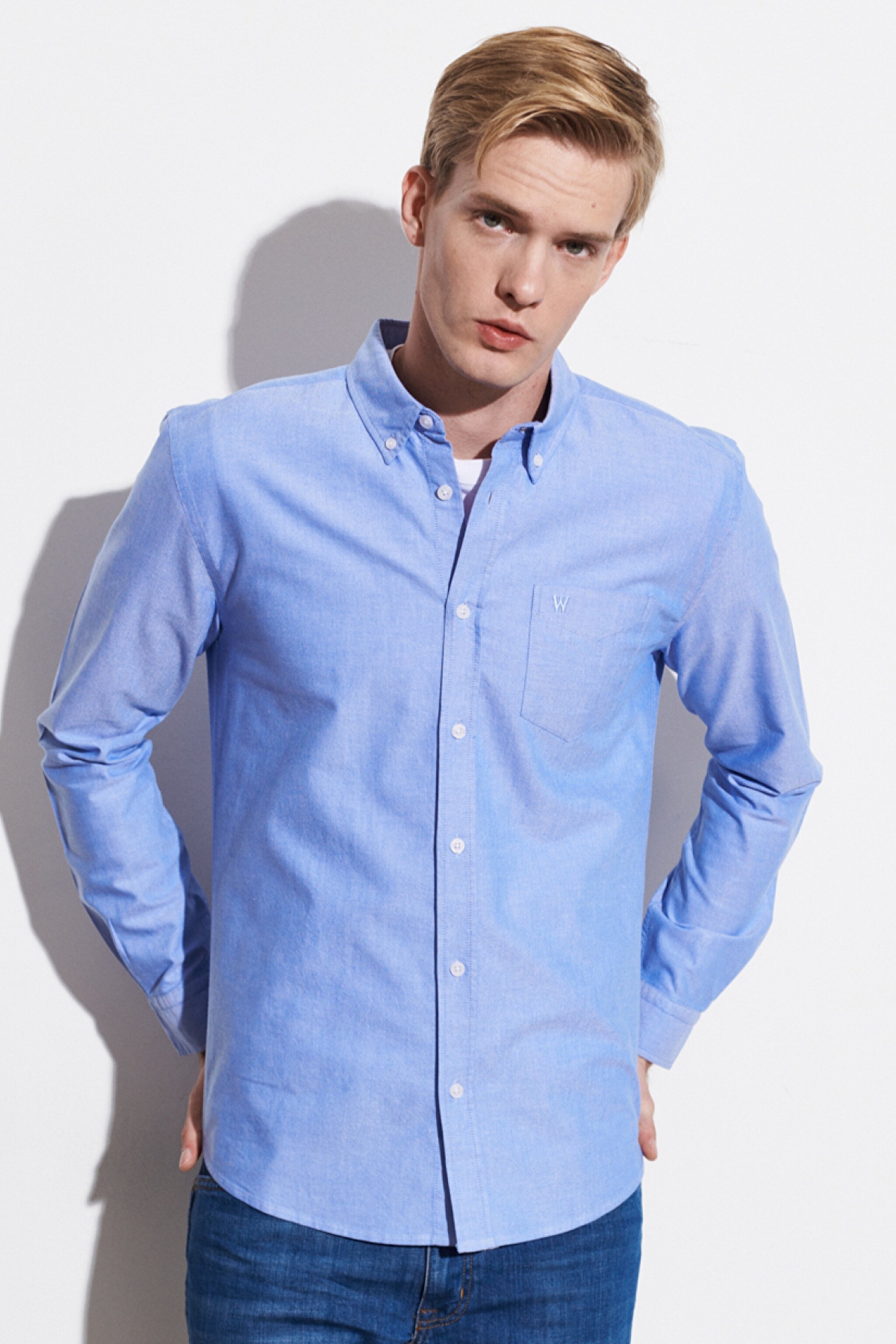 Regular Fit Normal Kesim %100 Pamuk Açık Mavi Oxford Gömlek - Dark Blue-W5A3BMX50