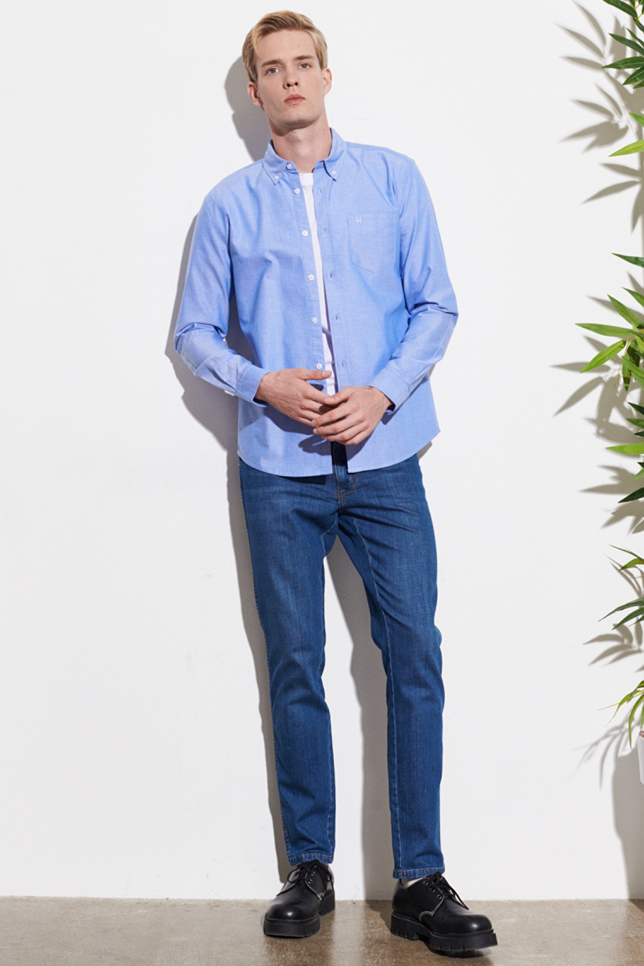 Regular Fit Normal Kesim %100 Pamuk Açık Mavi Oxford Gömlek - Dark Blue-W5A3BMX50 (görsel 7)