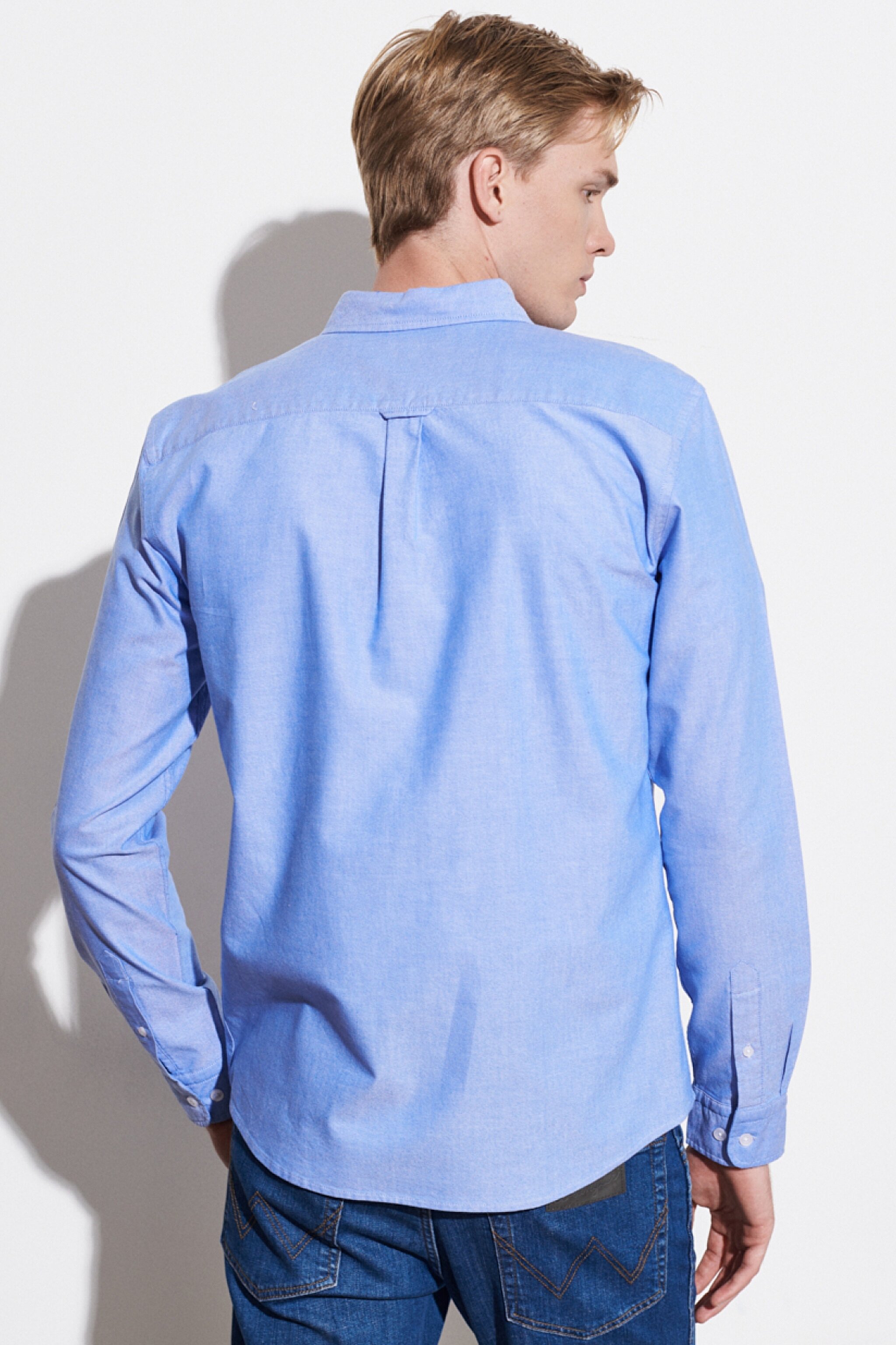 Regular Fit Normal Kesim %100 Pamuk Açık Mavi Oxford Gömlek - Dark Blue-W5A3BMX50 (görsel 8)