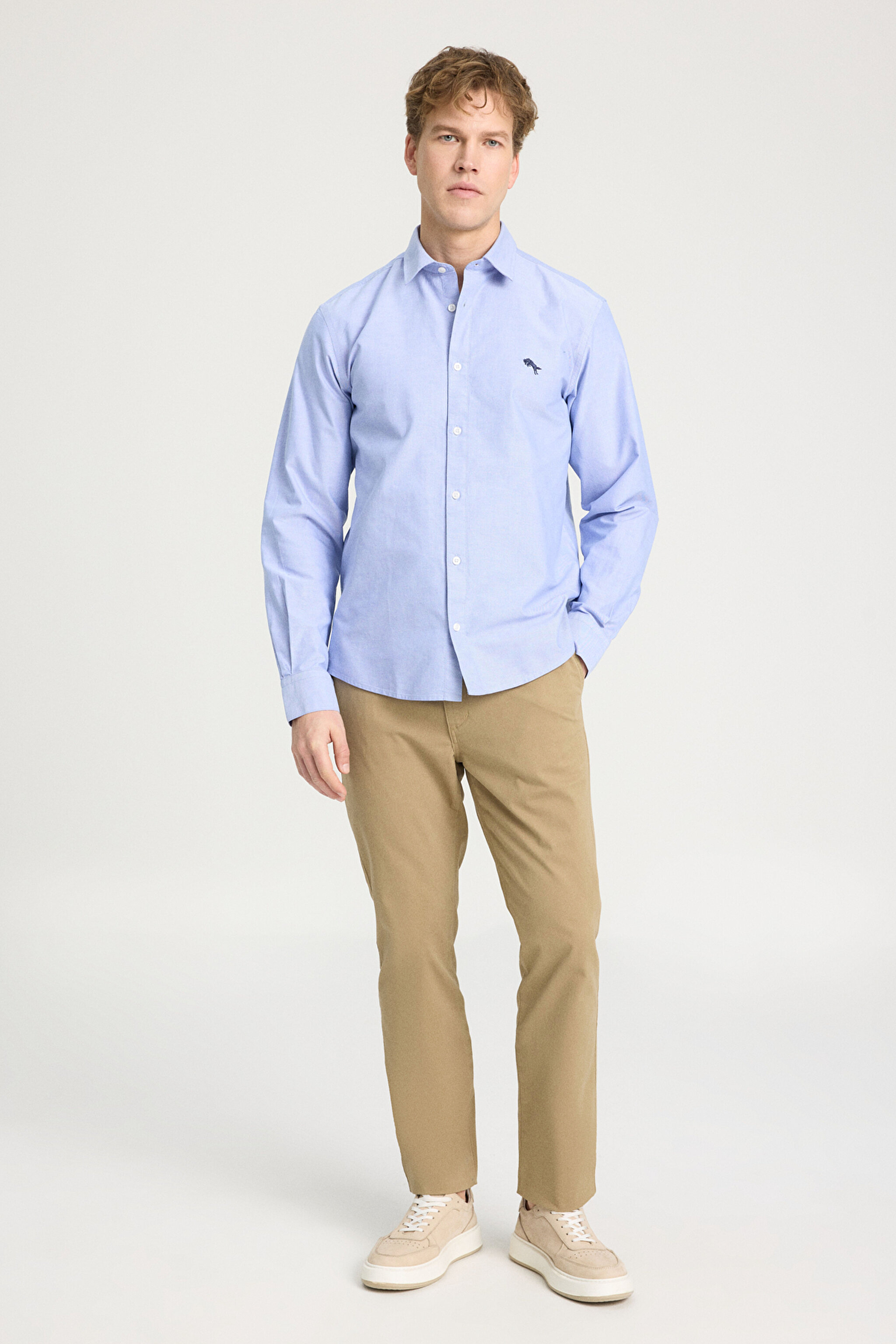 Regular Fit Normal Kesim %100 Pamuk Mavi Uzun Kollu Gömlek - Limoges Blue-W5A9205580X50 (görsel 3)