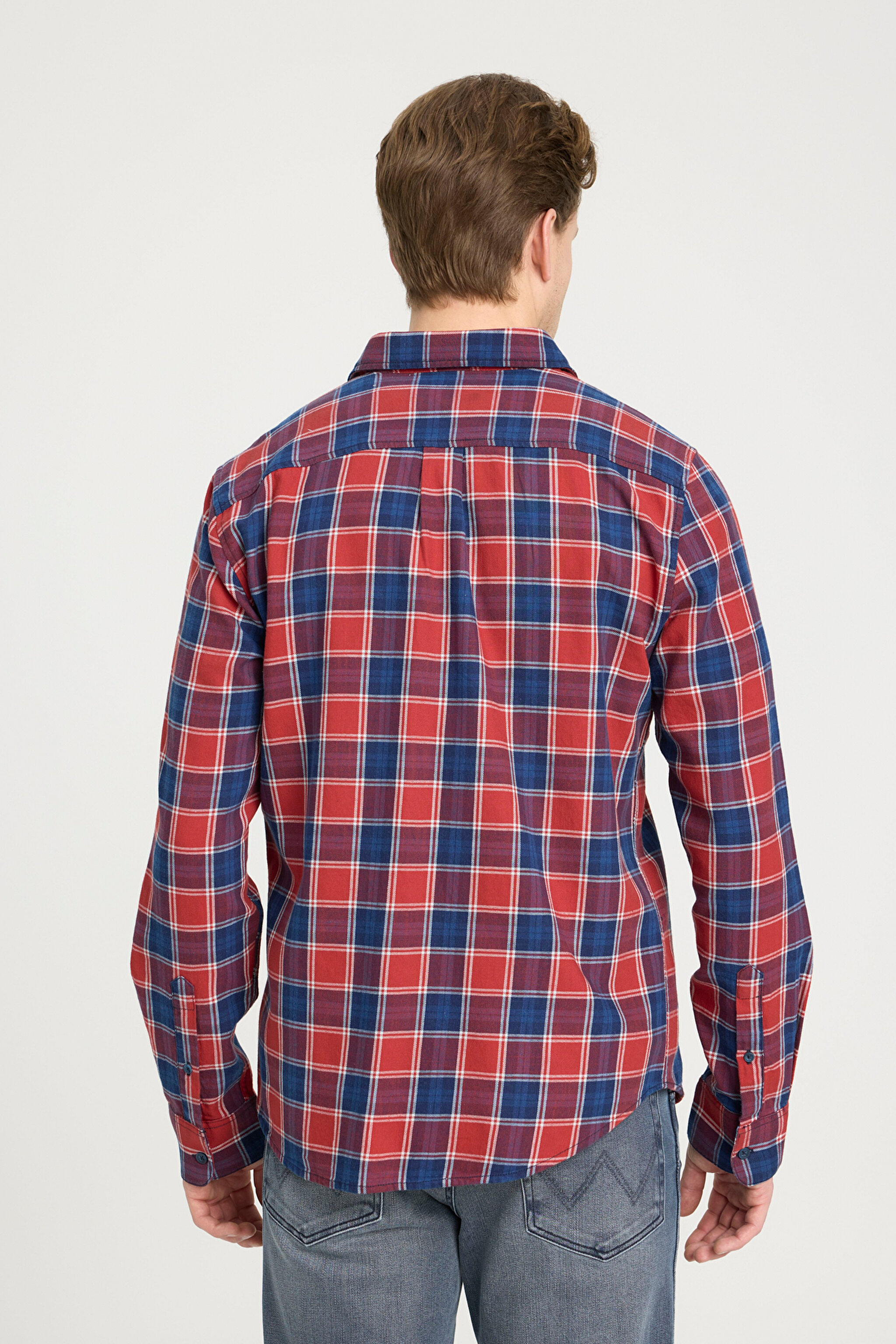 Regular Fit Normal Kesim %100 Pamuk Kırmızı Gömlek - Red Indigo-W5A9R50 (görsel 5)