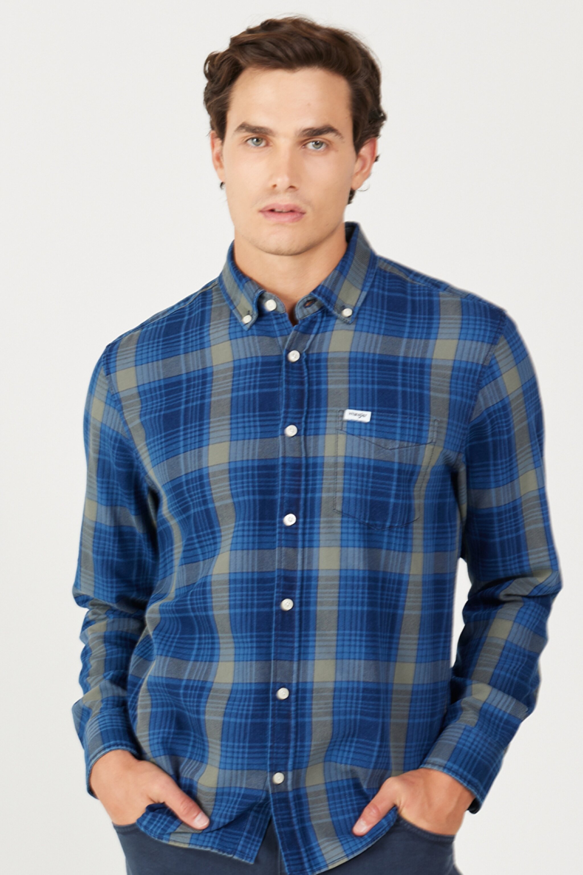 Regular Fit Normal Kesim %100 Pamuk Şardonlu Lacivert Ekoseli Uzun Kollu Gömlek - Dark Indigo-W5B15VX1E