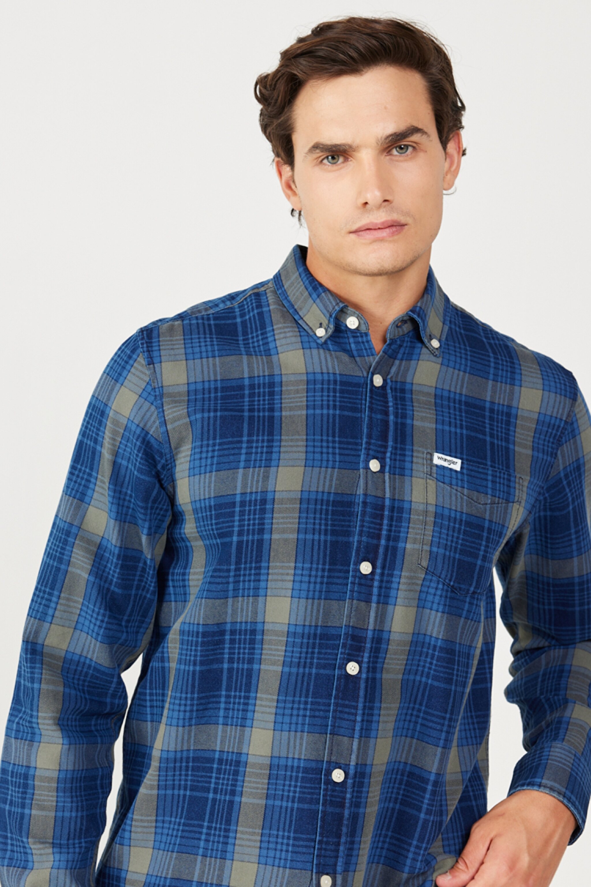 Regular Fit Normal Kesim %100 Pamuk Şardonlu Lacivert Ekoseli Uzun Kollu Gömlek - Dark Indigo-W5B15VX1E (görsel 3)