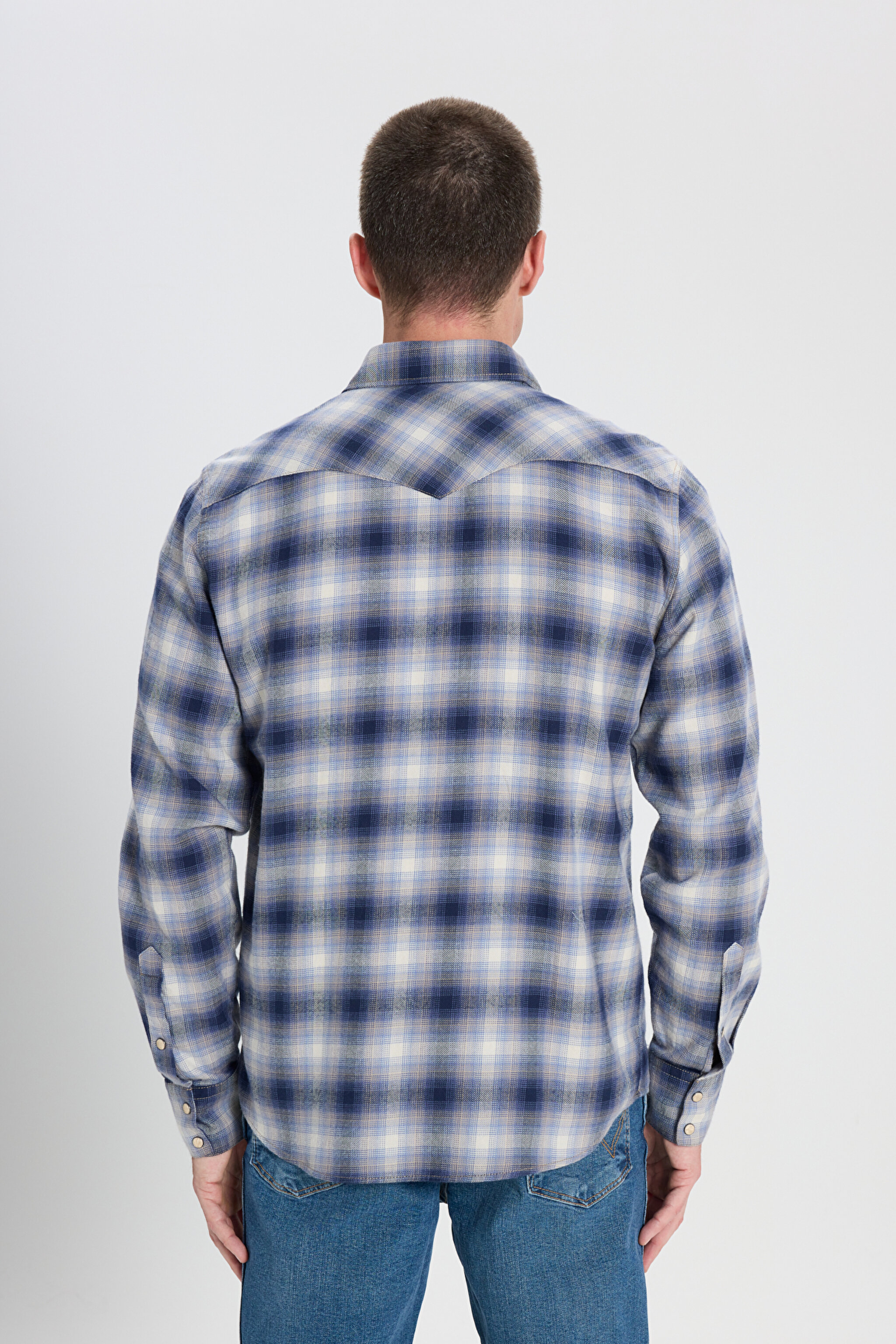 Regular Fit Normal Kesim %100 Pamuk Mavi Ekoseli Gömlek - Blue Shadow-W5B45909126 (görsel 3)