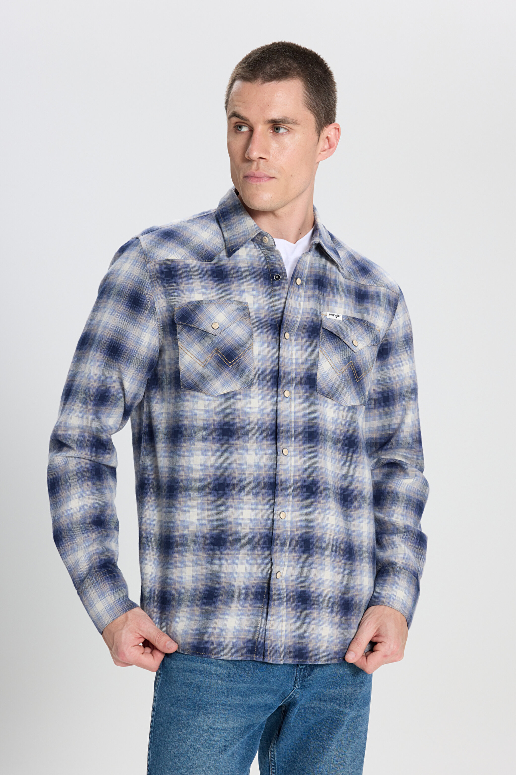 Regular Fit Normal Kesim %100 Pamuk Mavi Ekoseli Gömlek - Blue Shadow-W5B45909126 (görsel 4)